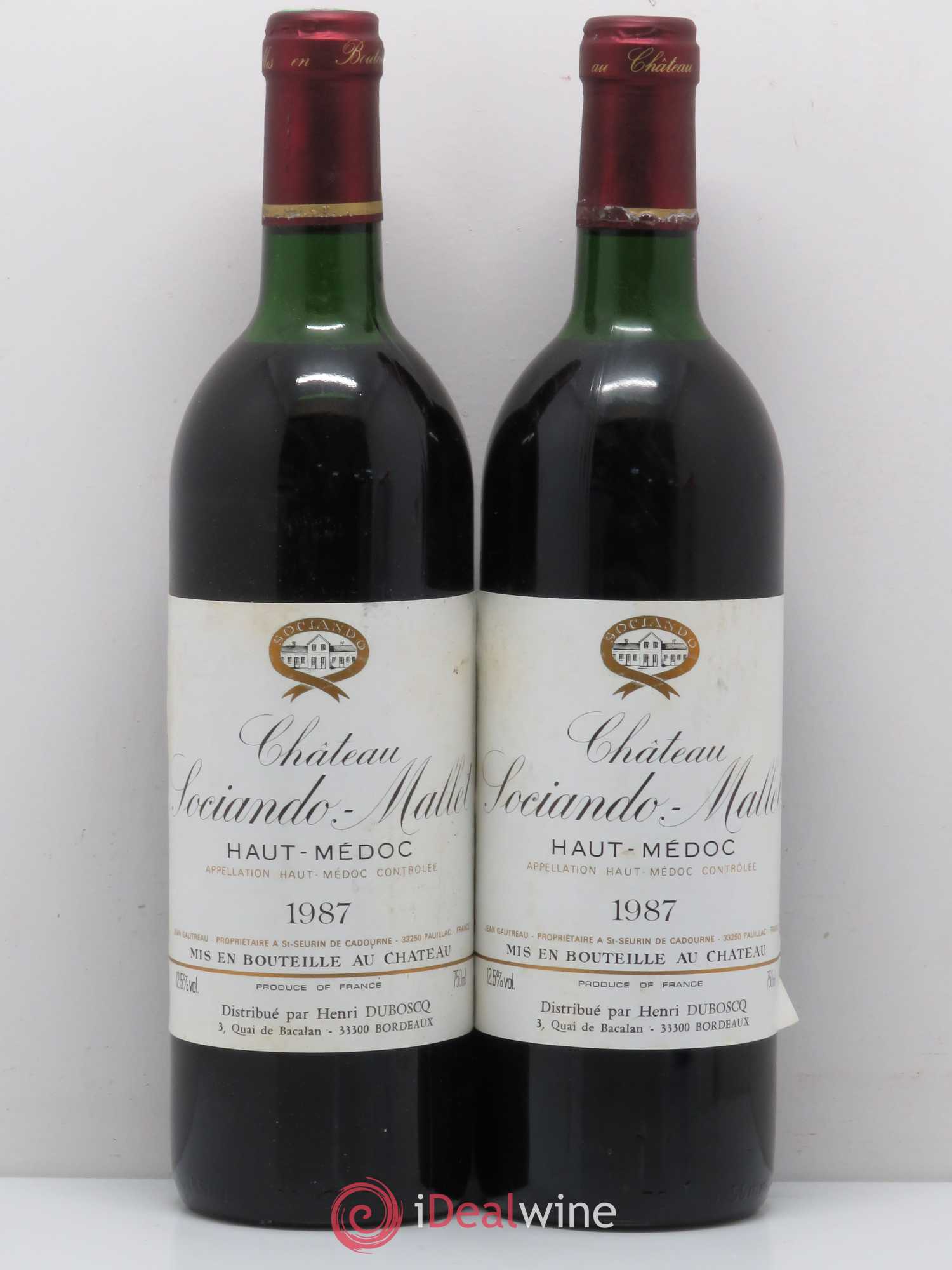 Château Sociando Mallet 1987 - Lot de 2 bouteilles - 0