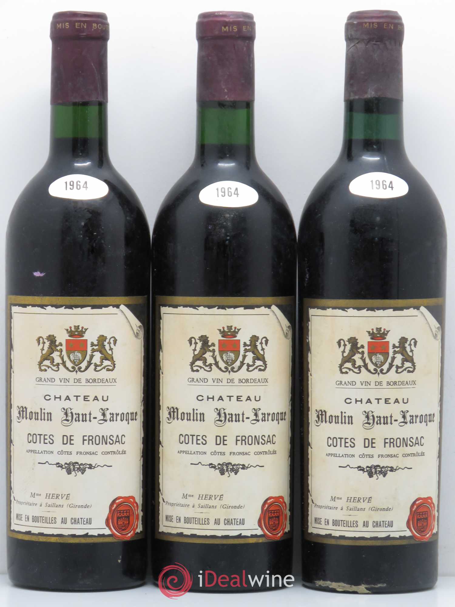 Fronsac Château Moulin Haut Laroque (sans prix de réserve) 1964 - Posten von 3 Flaschen - 0