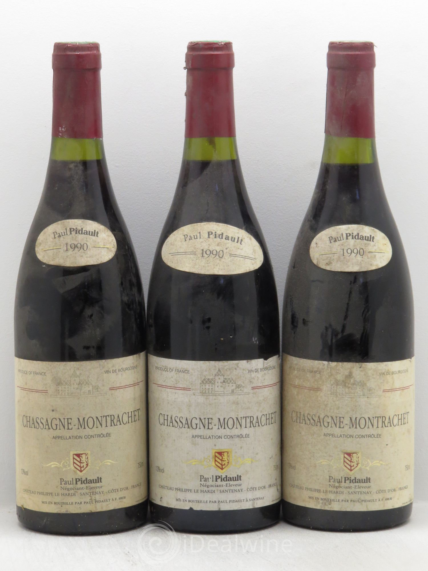 Chassagne-Montrachet Paul Pidault 1990 - Lot de 3 bouteilles - 0