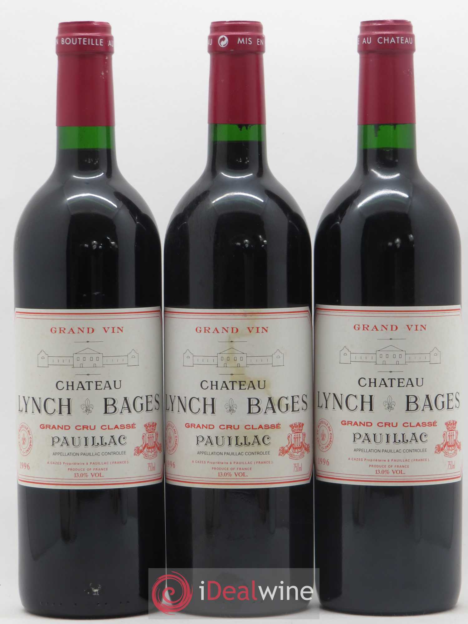 Château Lynch Bages 5ème Grand Cru Classé 1996 - Lot de 3 bouteilles - 0