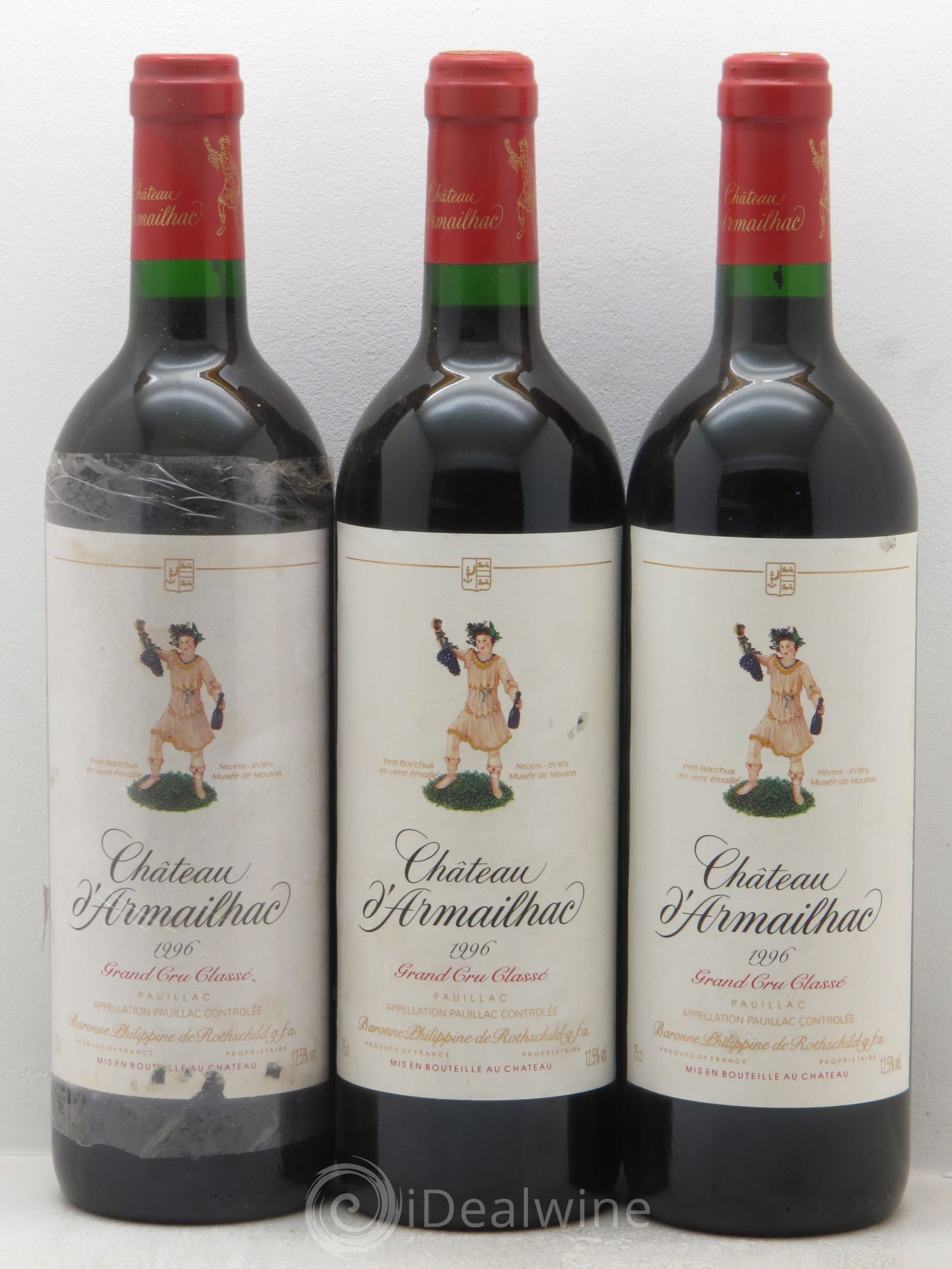 Château d' Armailhac - Mouton Baron(ne) Philippe 5ème Grand Cru Classé 1996 - Lot de 3 bouteilles - 0