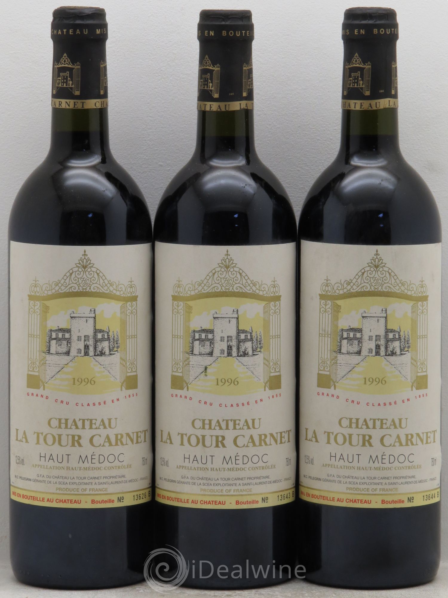 Château la Tour Carnet 4ème Grand Cru Classé 1996 - Lot de 3 bouteilles - 0