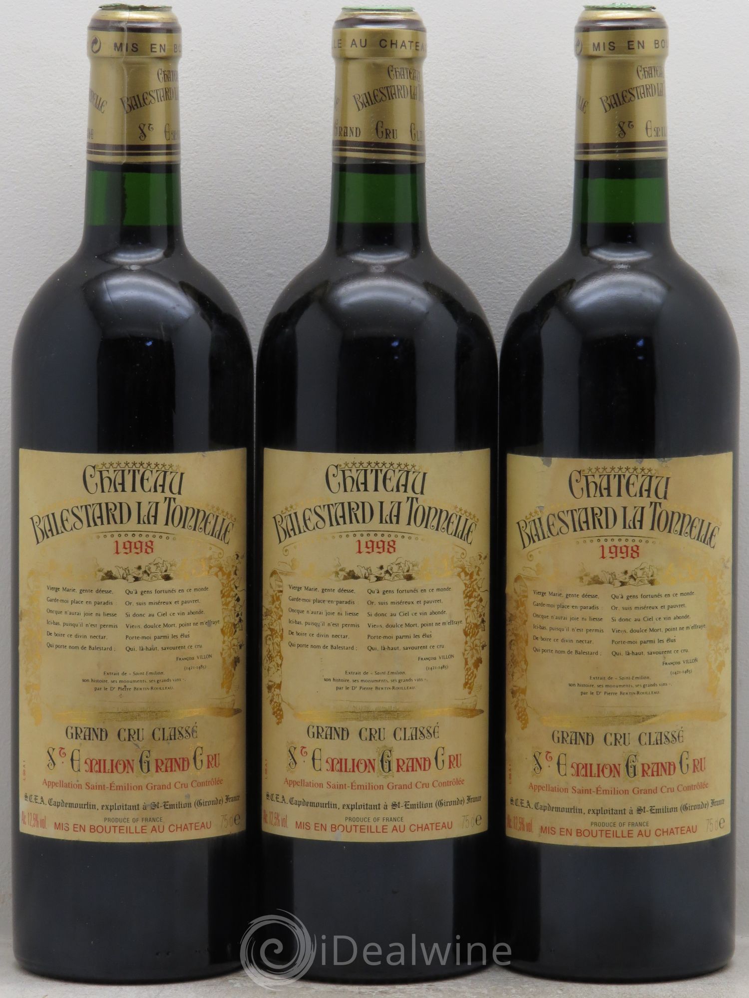 Château Balestard la Tonnelle Grand Cru Classé 1998 - Lot de 3 bouteilles - 0