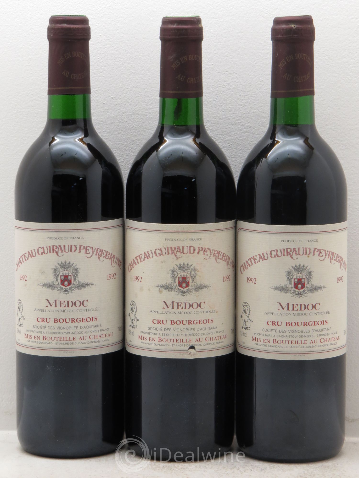 Bordeaux Château Guiraud Peyrebrune 1992 - Posten von 3 Flaschen - 0