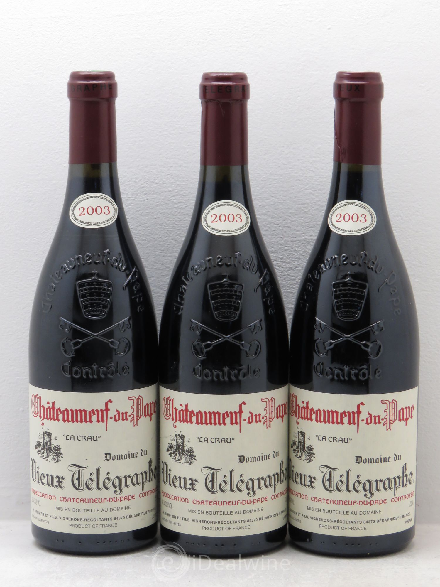 Châteauneuf-du-Pape Vieux Télégraphe (Domaine du) Vignobles Brunier 2003 - Lot de 3 bouteilles - 0