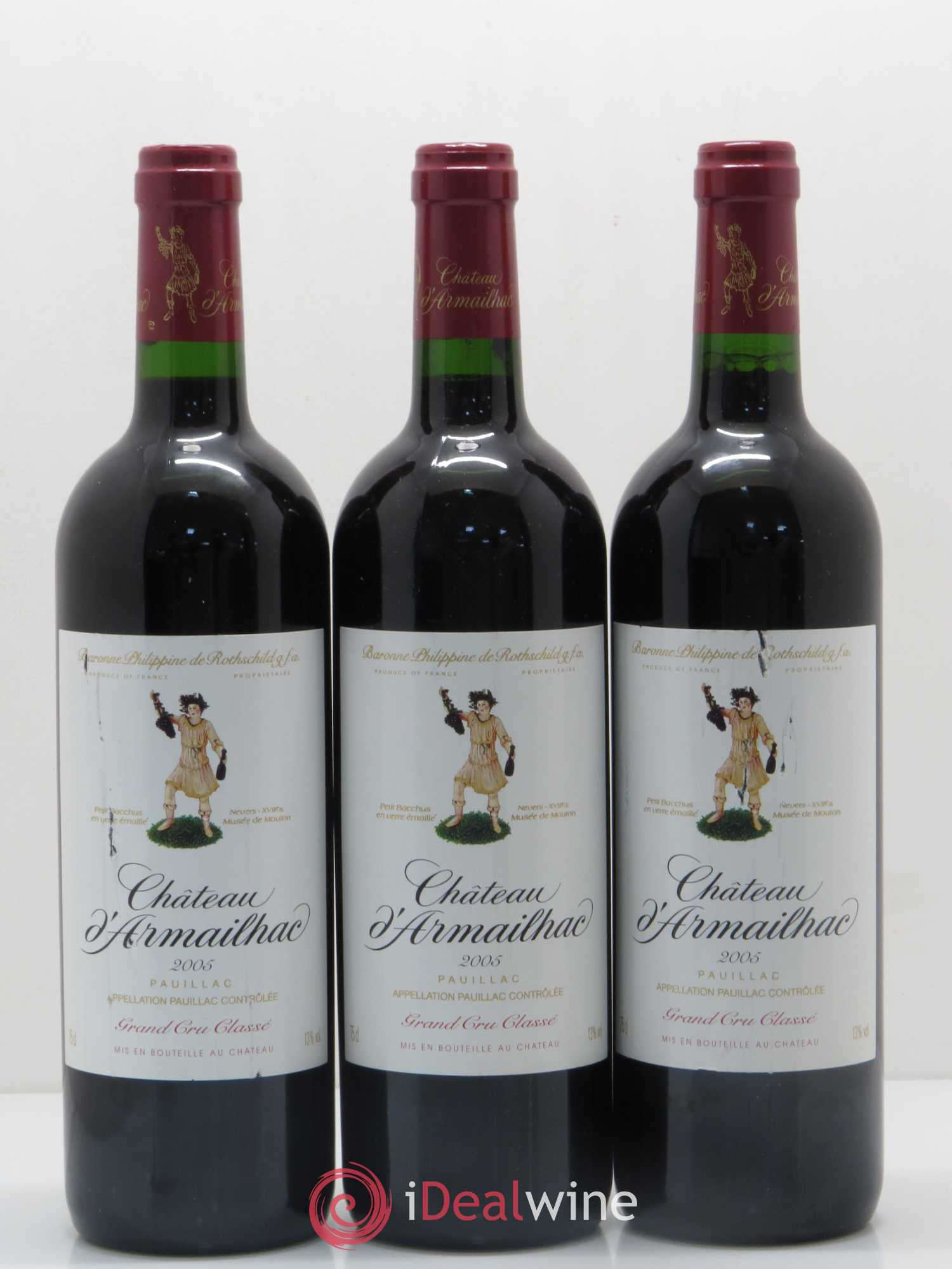 Château d' Armailhac - Mouton Baron(ne) Philippe 5ème Grand Cru Classé 2005 - Lot de 3 bouteilles - 0
