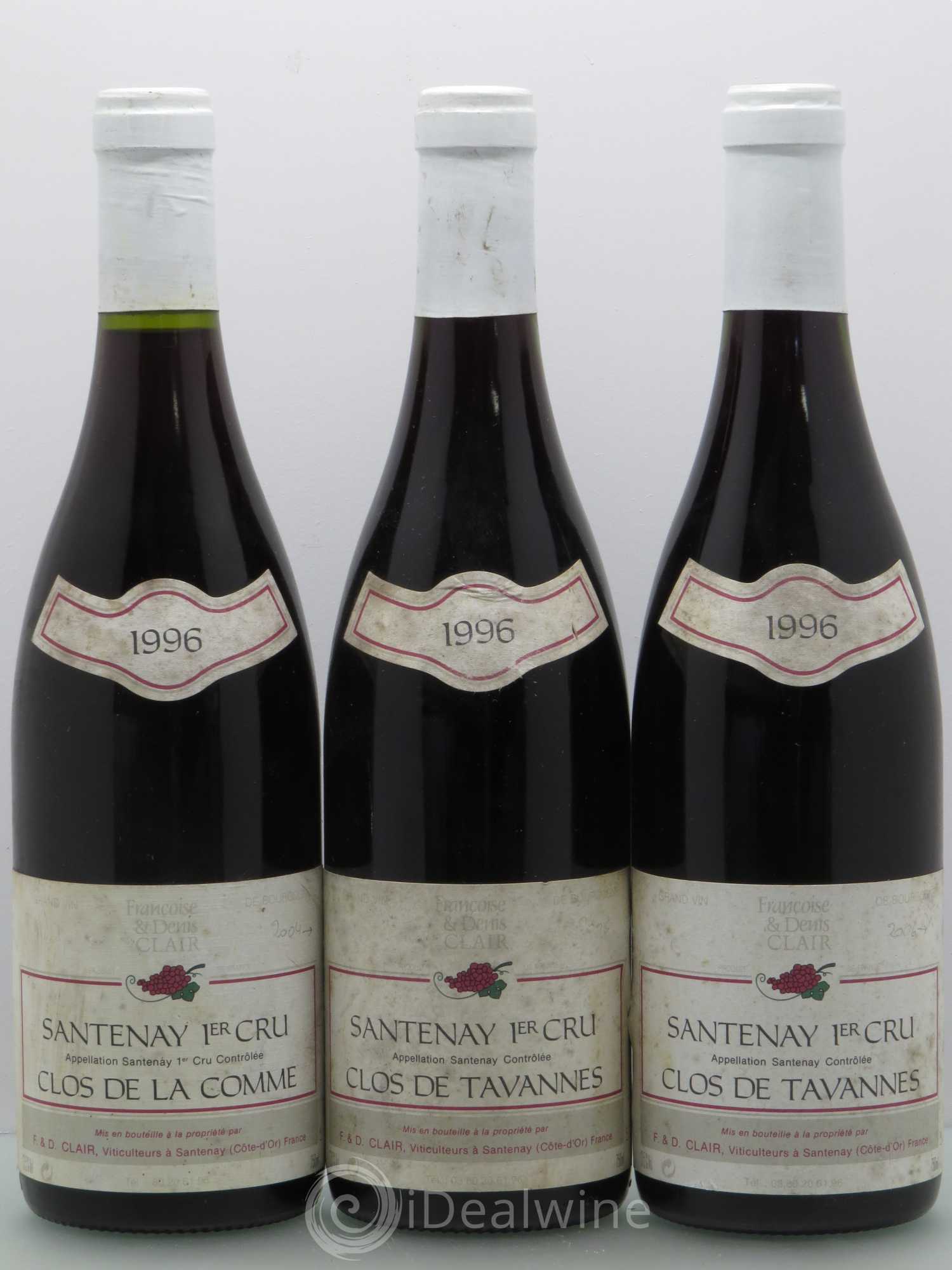 Santenay 1er Cru Clos De Tavannes Françoise Et Denis Clair 1996 - Posten von 3 Flaschen - 0