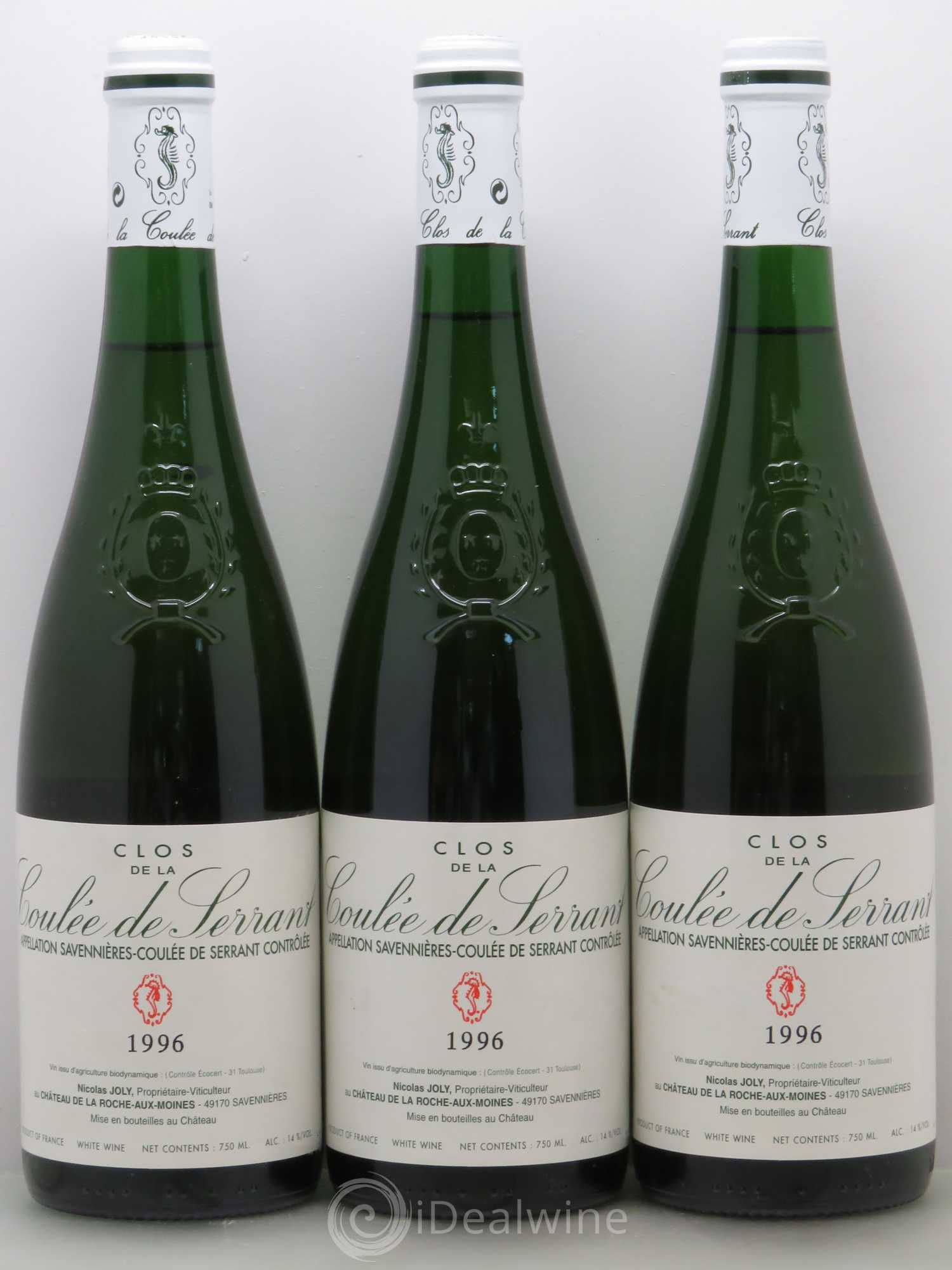 Savennières Clos de la Coulée de Serrant Vignobles de la Coulée de Serrant - Nicolas Joly 1996 - Lot de 3 bouteilles - 0