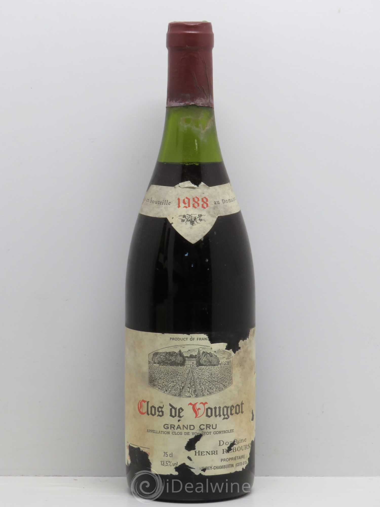 Clos de Vougeot Grand Cru Henri Rebourseau (Domaine) (sans prix de réserve) 1988 - Lot de 1 bouteille - 0
