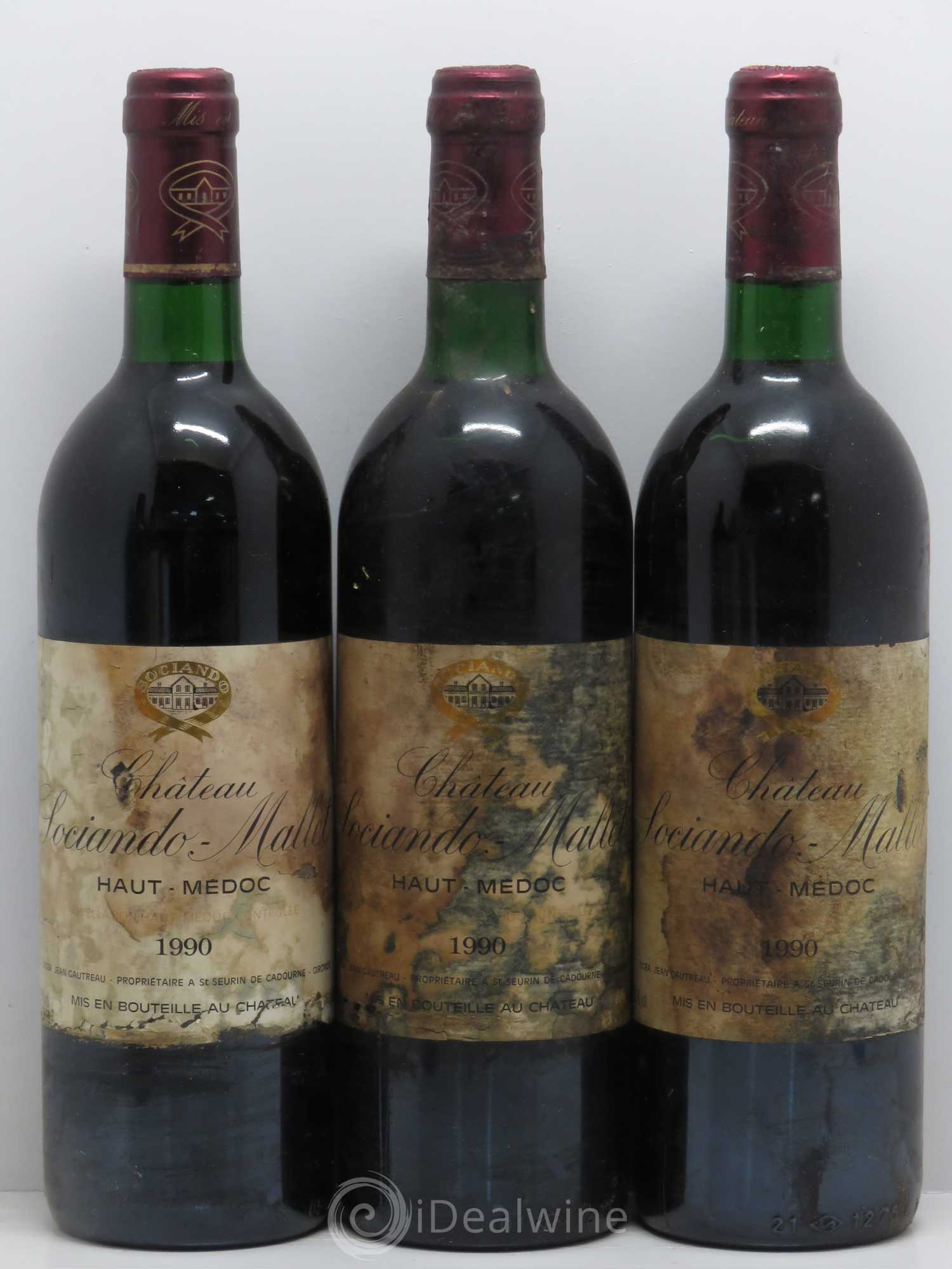 Château Sociando Mallet 1990 - Lot de 3 bouteilles - 0