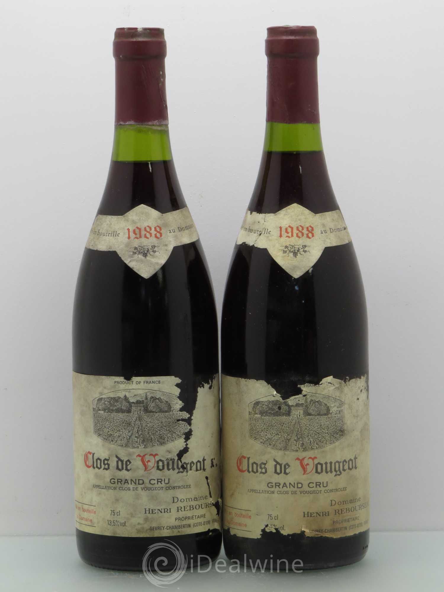 Clos de Vougeot Grand Cru Henri Rebourseau (Domaine) 1988 - Lot de 2 bouteilles - 0
