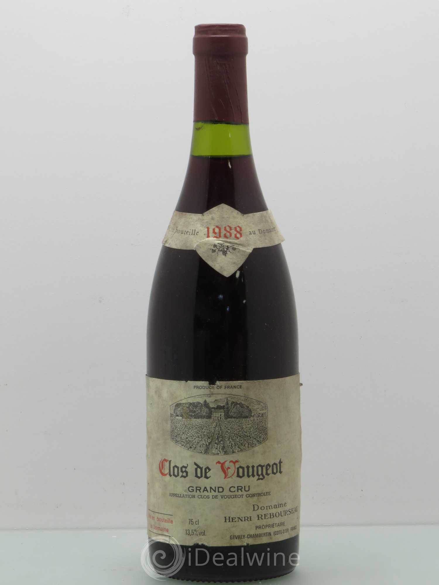 Clos de Vougeot Grand Cru Henri Rebourseau (Domaine) 1988 - Lot de 1 bouteille - 0