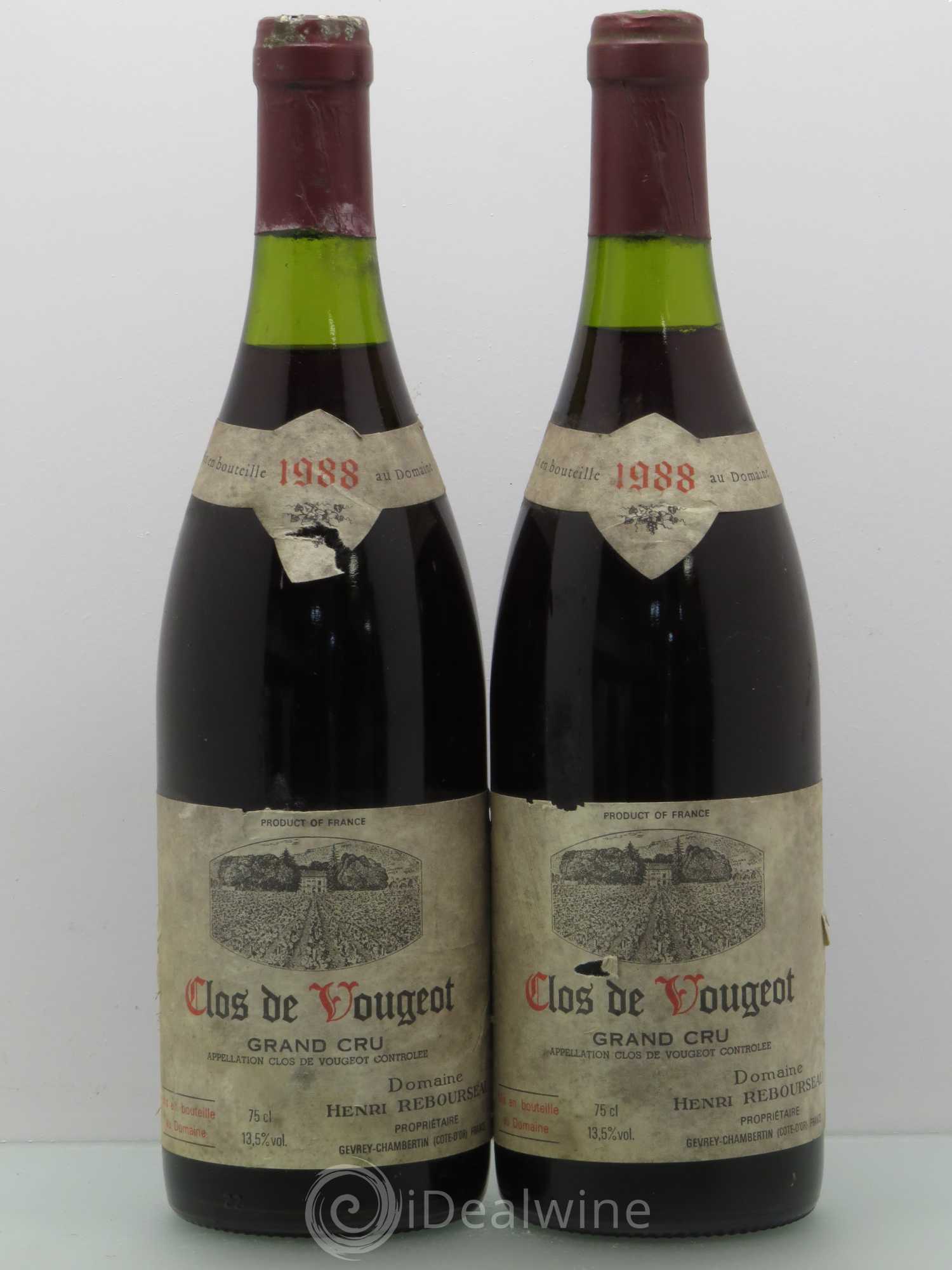 Clos de Vougeot Grand Cru Henri Rebourseau (Domaine) 1988 - Lot de 2 bouteilles - 0