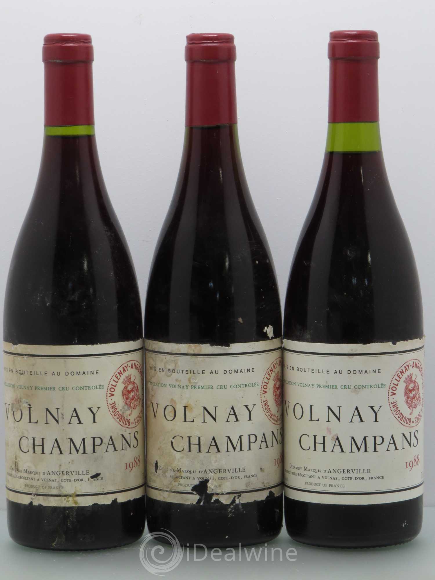 Volnay 1er Cru Champans Marquis d'Angerville (Domaine) 1988 - Lot de 3 bouteilles - 0
