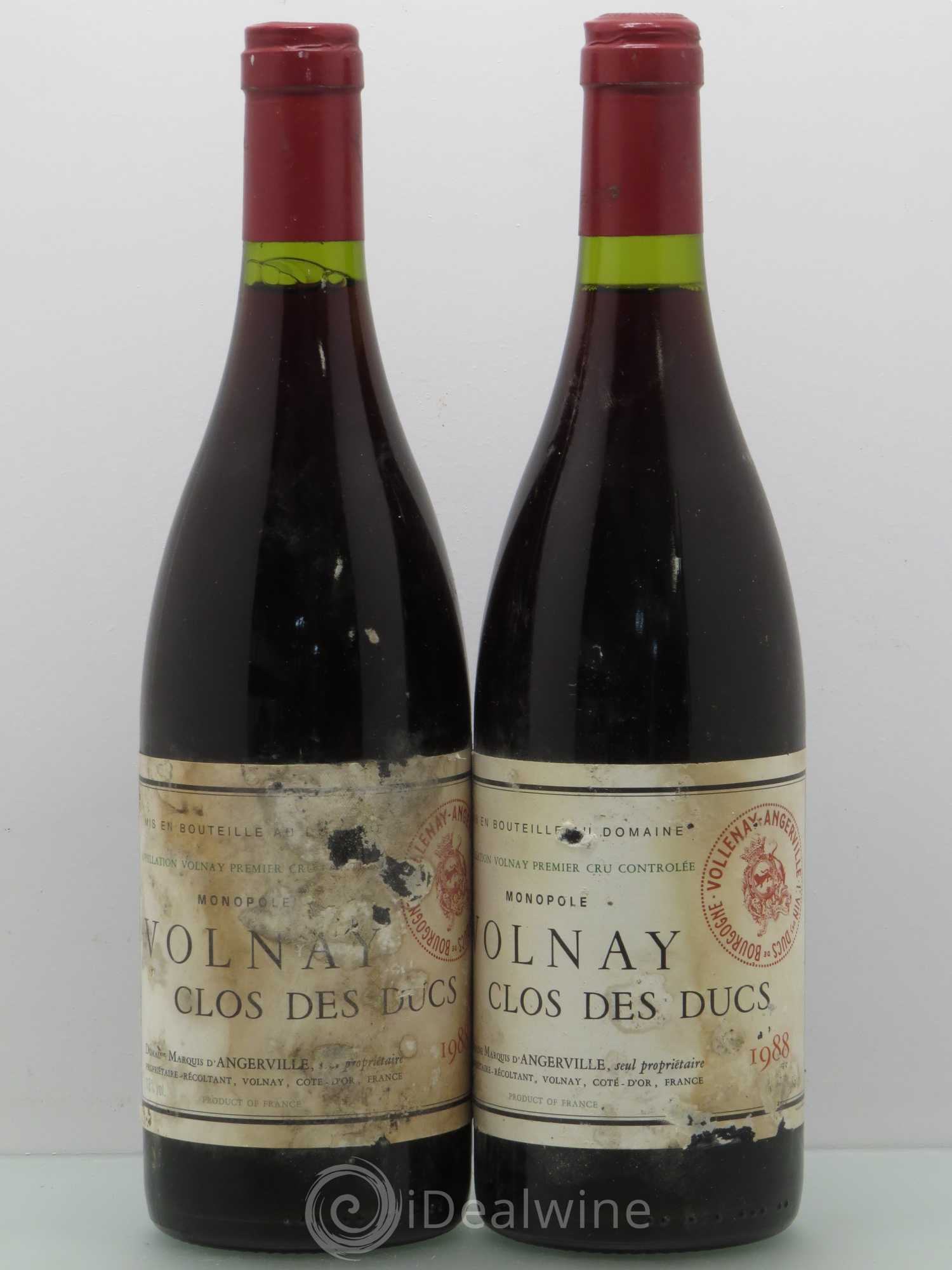 Volnay 1er Cru Clos des Ducs Marquis d'Angerville (Domaine) 1988 - Lot de 2 bouteilles - 0