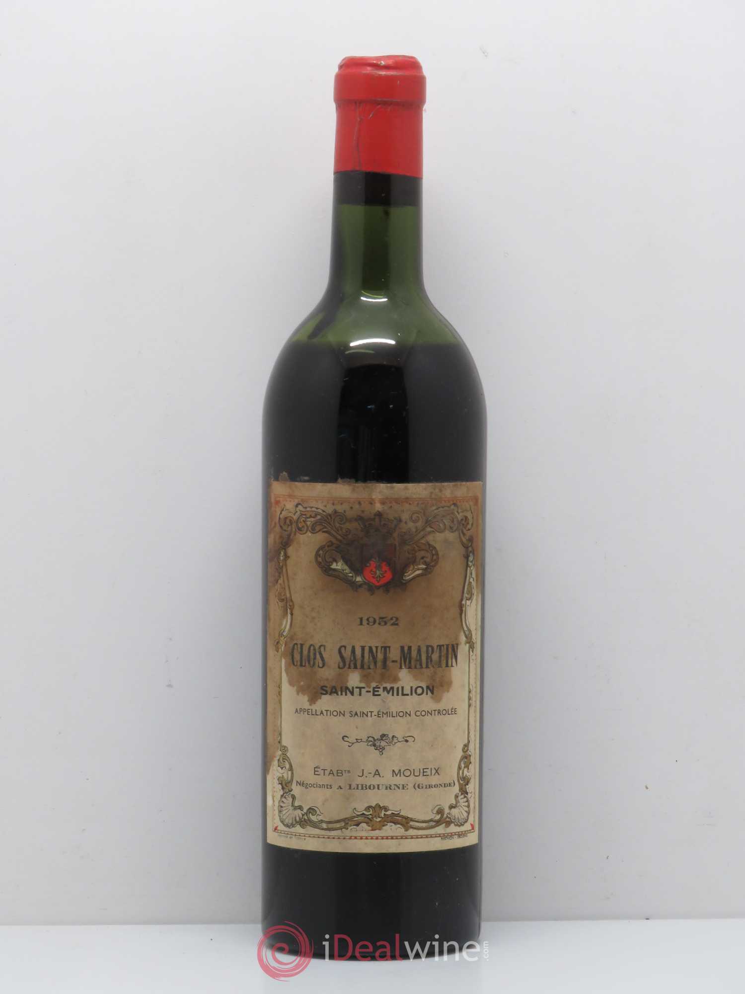 Saint-Émilion Clos Saint-Martin mise négoce 1952 - Posten von 1 Flasche - 0
