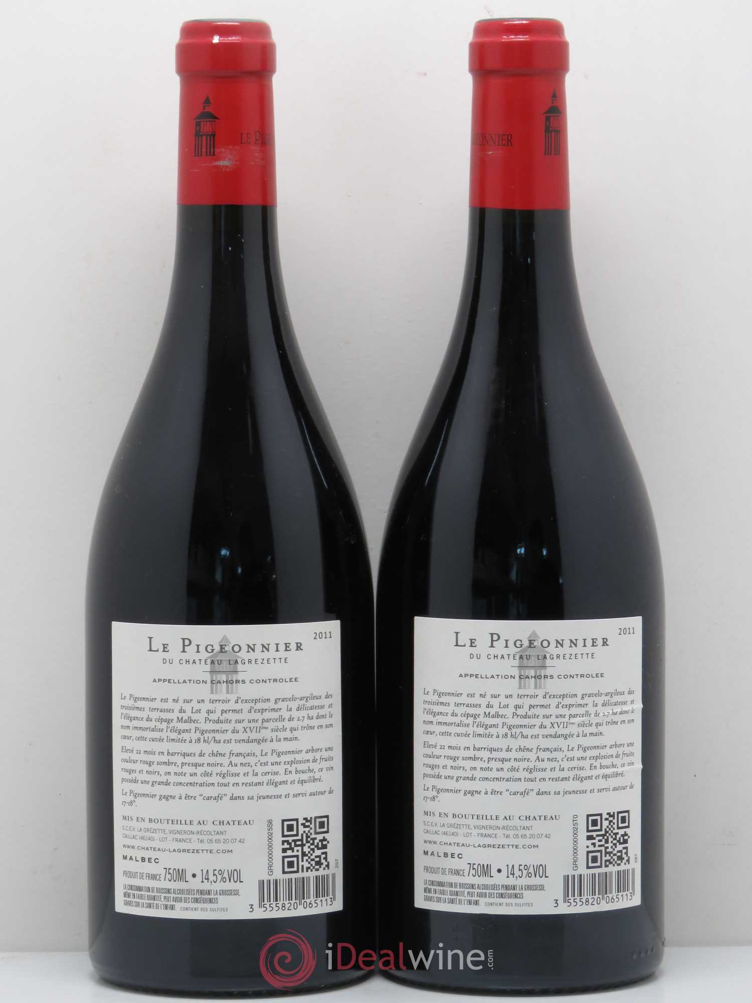 Cahors Château Lagrezette Le Pigeonnier Alain Dominique Perrin 2011 - Lot de 2 bouteilles - 1