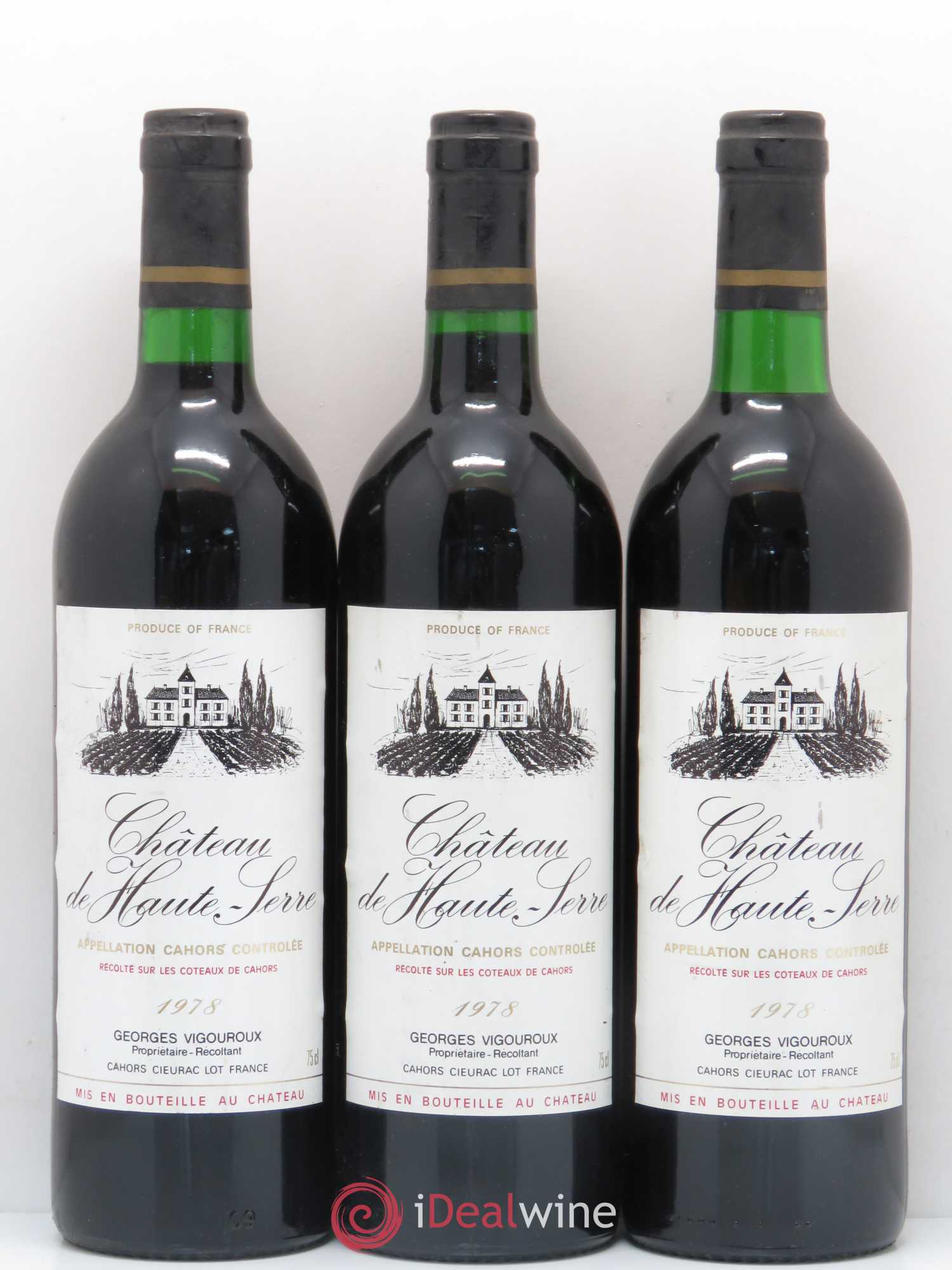 Cahors Château de Haute Serre 1978 - Lot de 3 bouteilles - 0