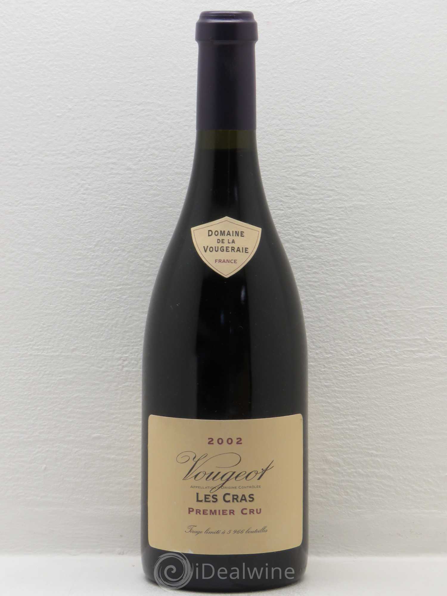 Vougeot 1er Cru Les Cras Domaine de la Vougeraie 2002 - Posten von 1 Flasche - 0