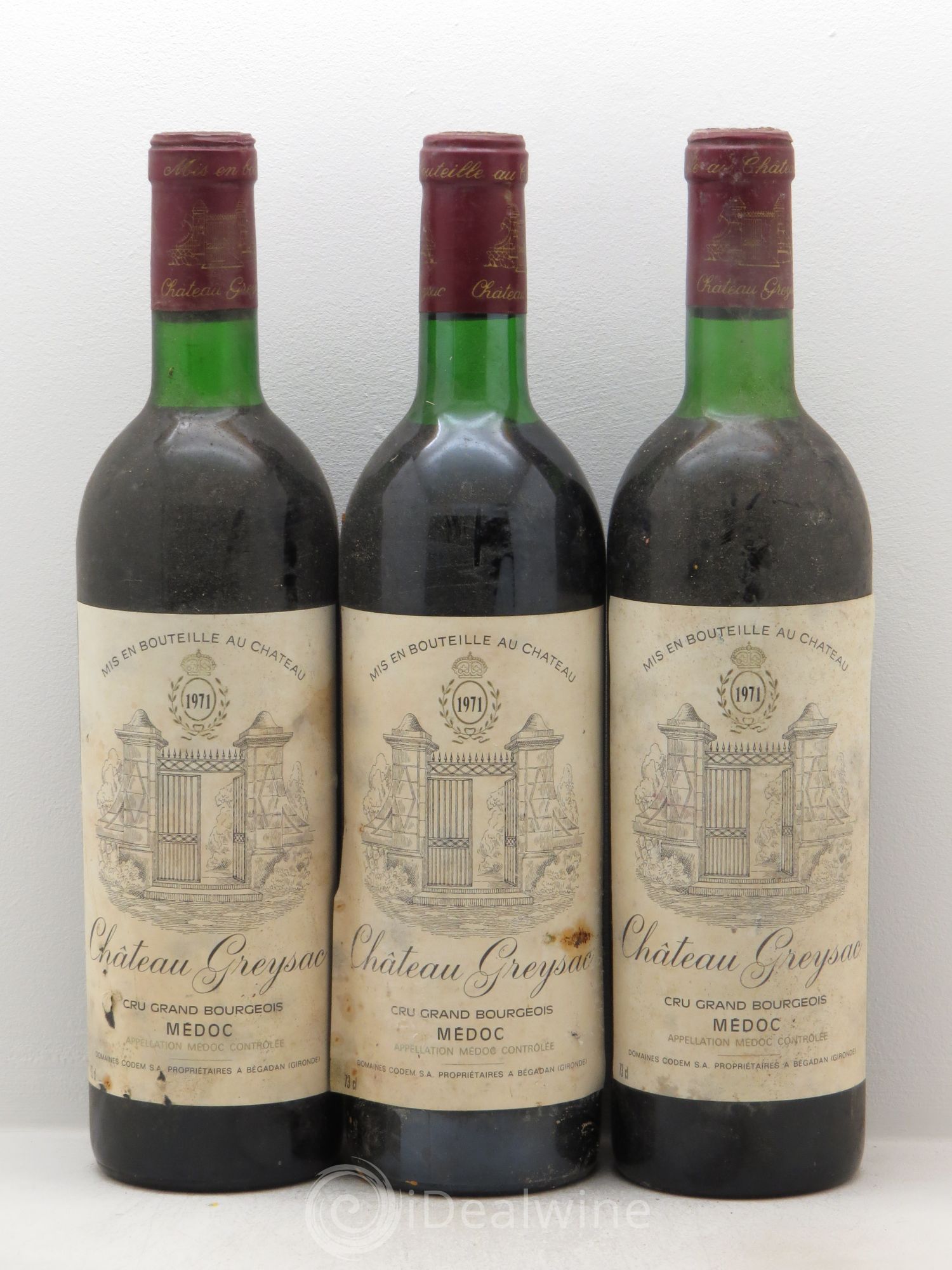 Château Greysac Cru Bourgeois 1971 - Lot de 3 bouteilles - 0