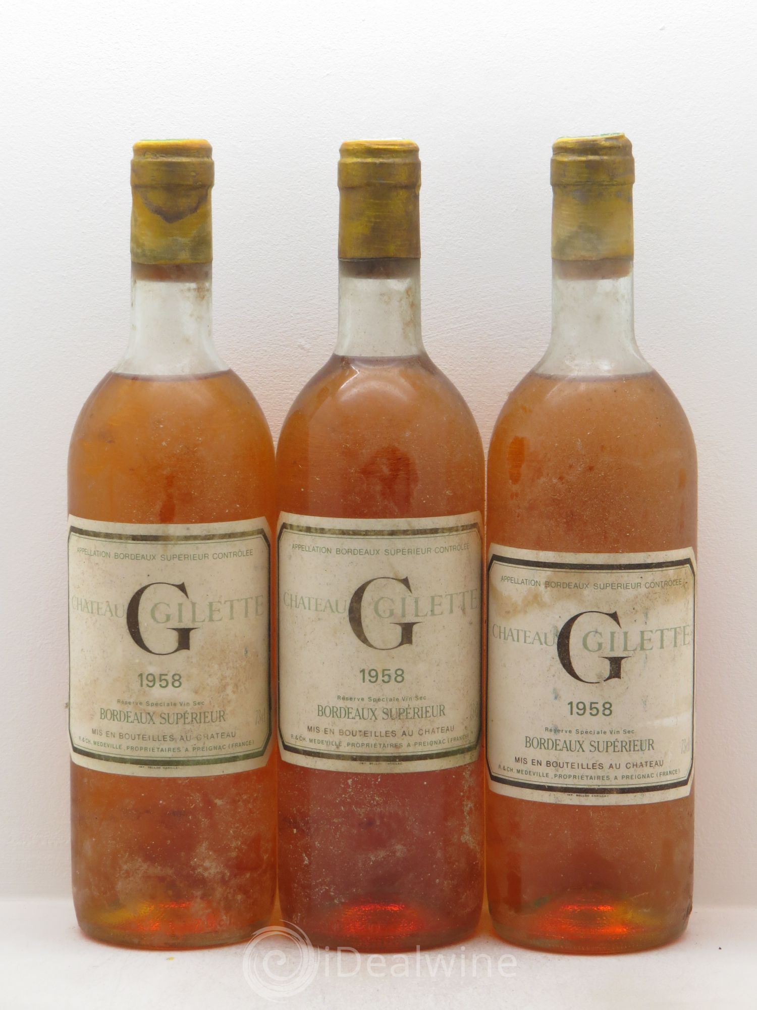 Bordeaux Château Gilette Réserve Spéciale Vin Blanc Sec 1958 - Posten von 3 Flaschen - 0