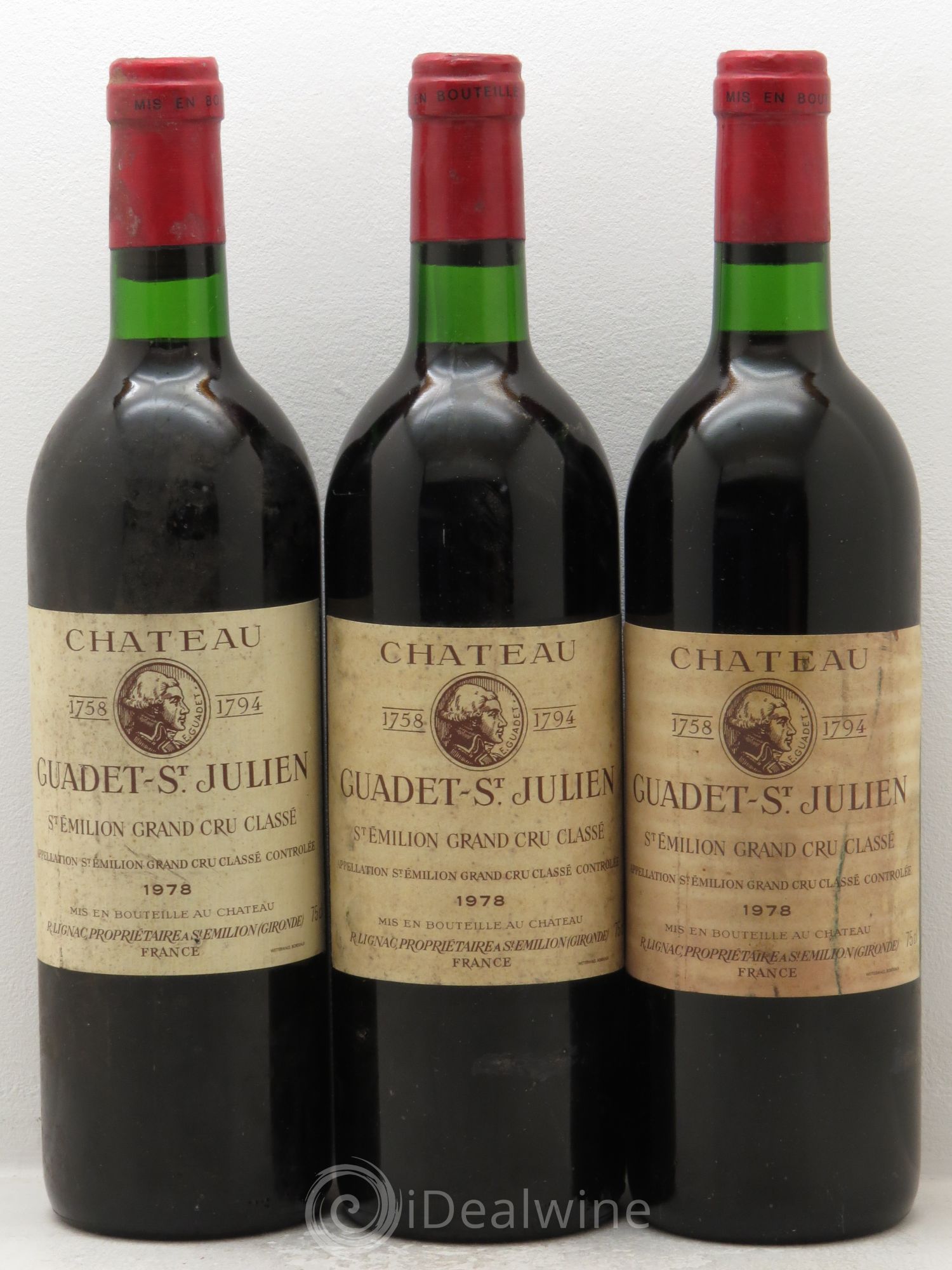 Château Guadet Grand Cru Classé 1978 - Lot de 3 bouteilles - 0