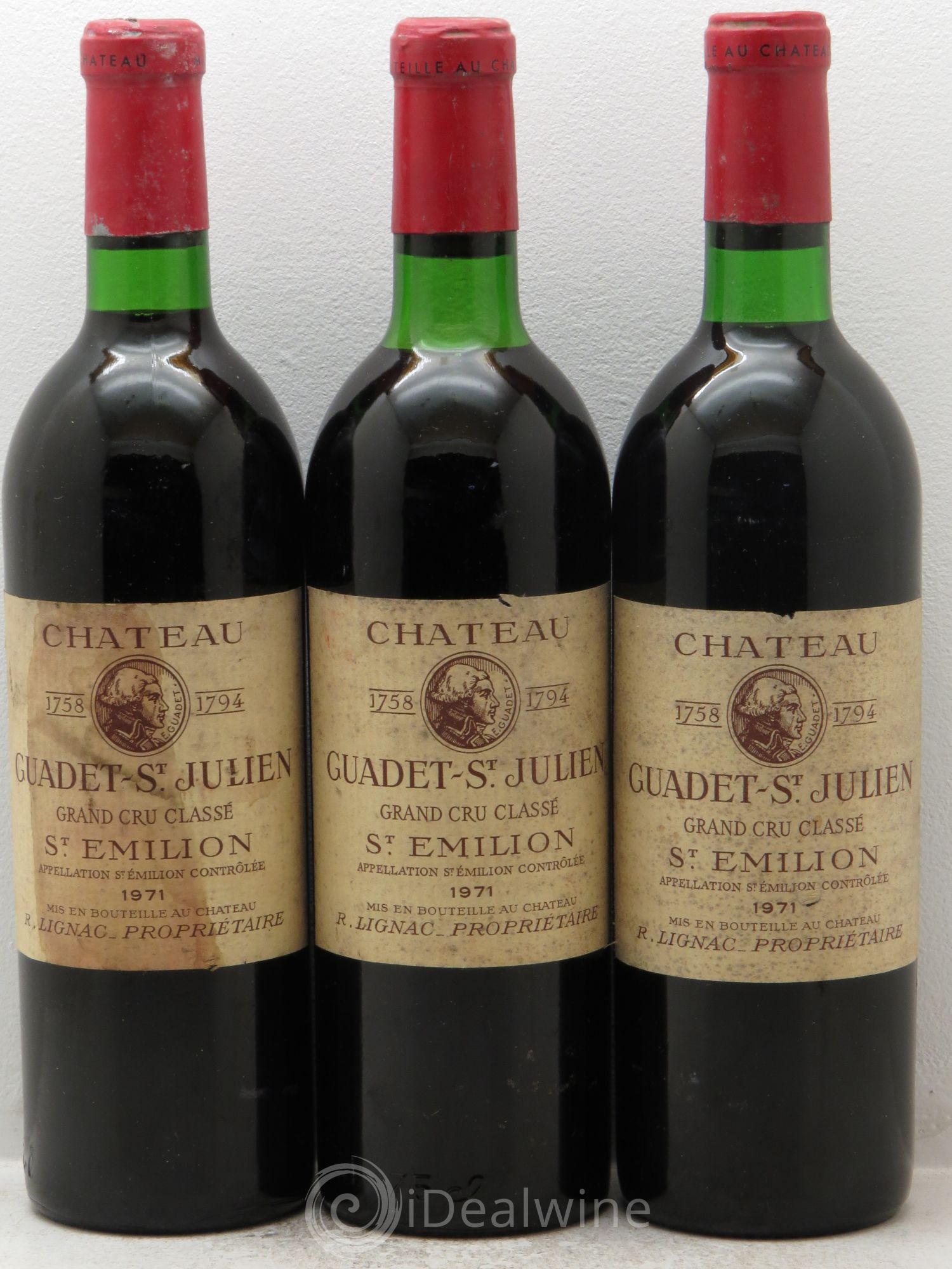 Château Guadet Grand Cru Classé 1971 - Lot de 3 bouteilles - 0