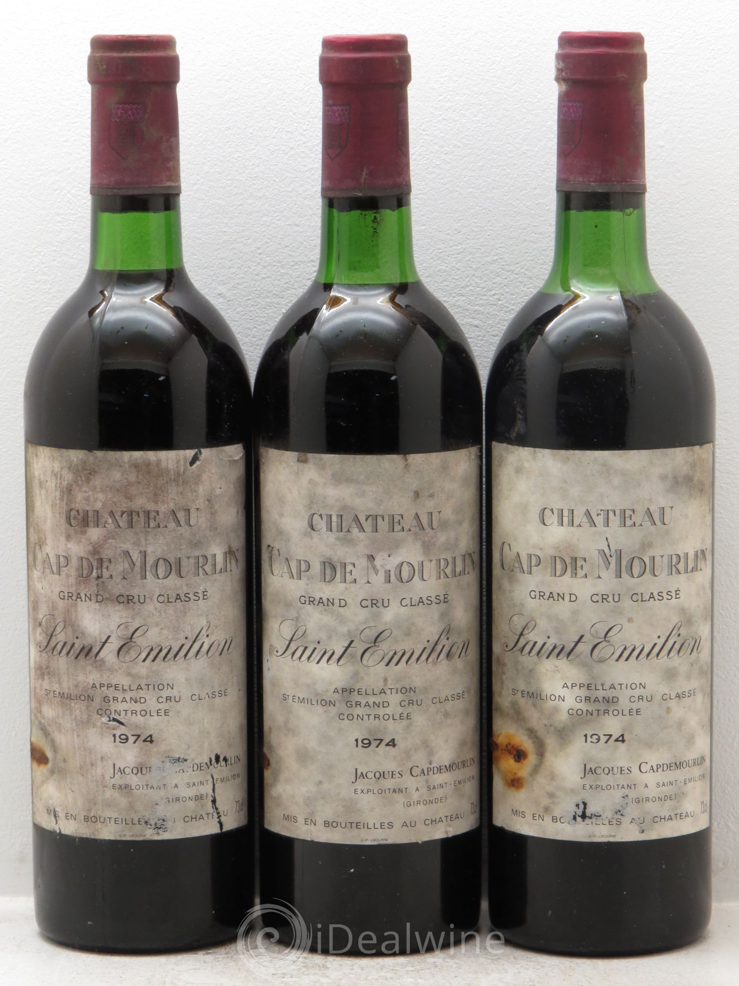 Château Cap de Mourlin Grand Cru Classé 1974 - Lot de 3 bouteilles - 0