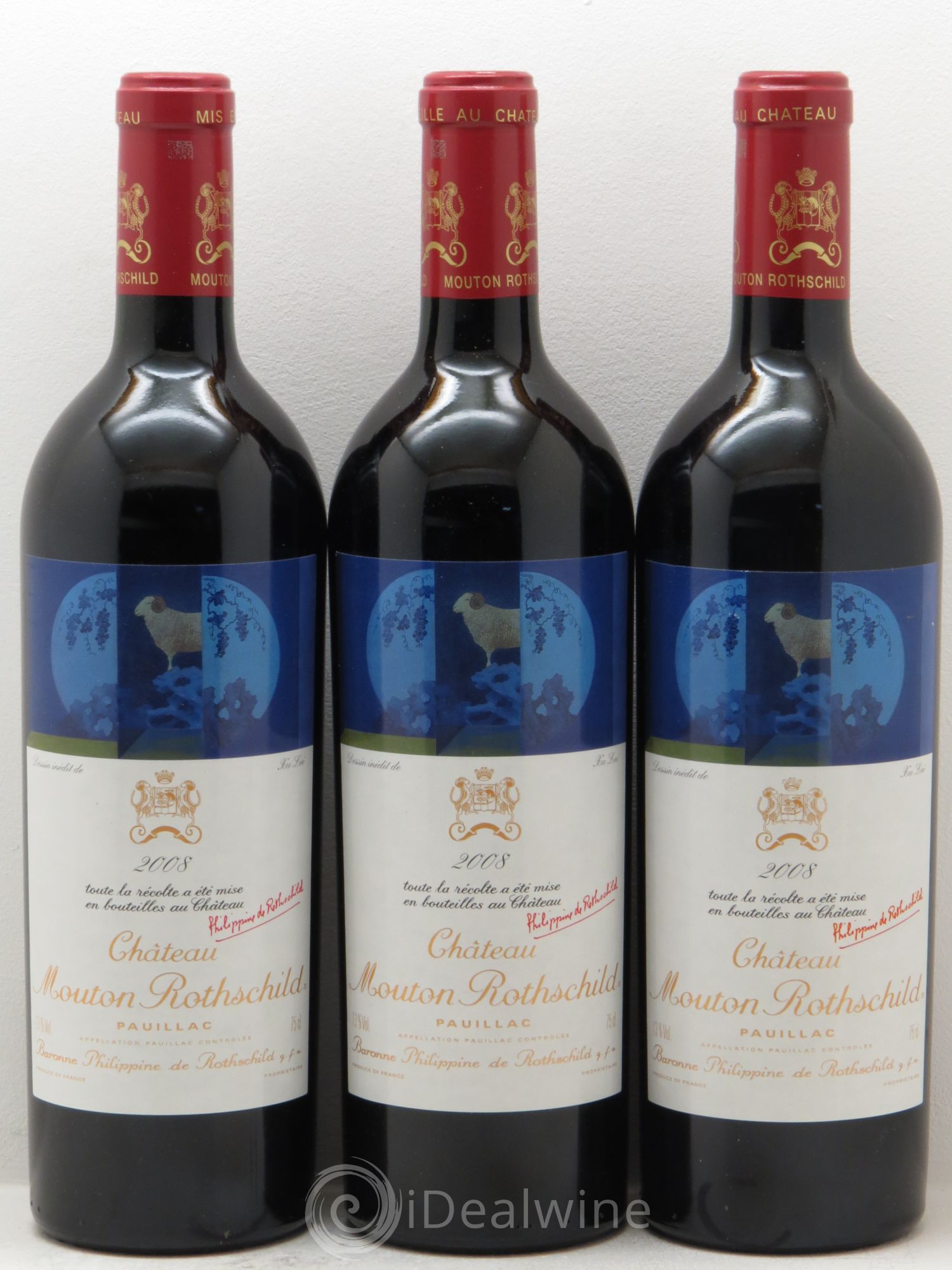Château Mouton Rothschild 1er Grand Cru Classé 2008 - Lot de 3 bouteilles - 0
