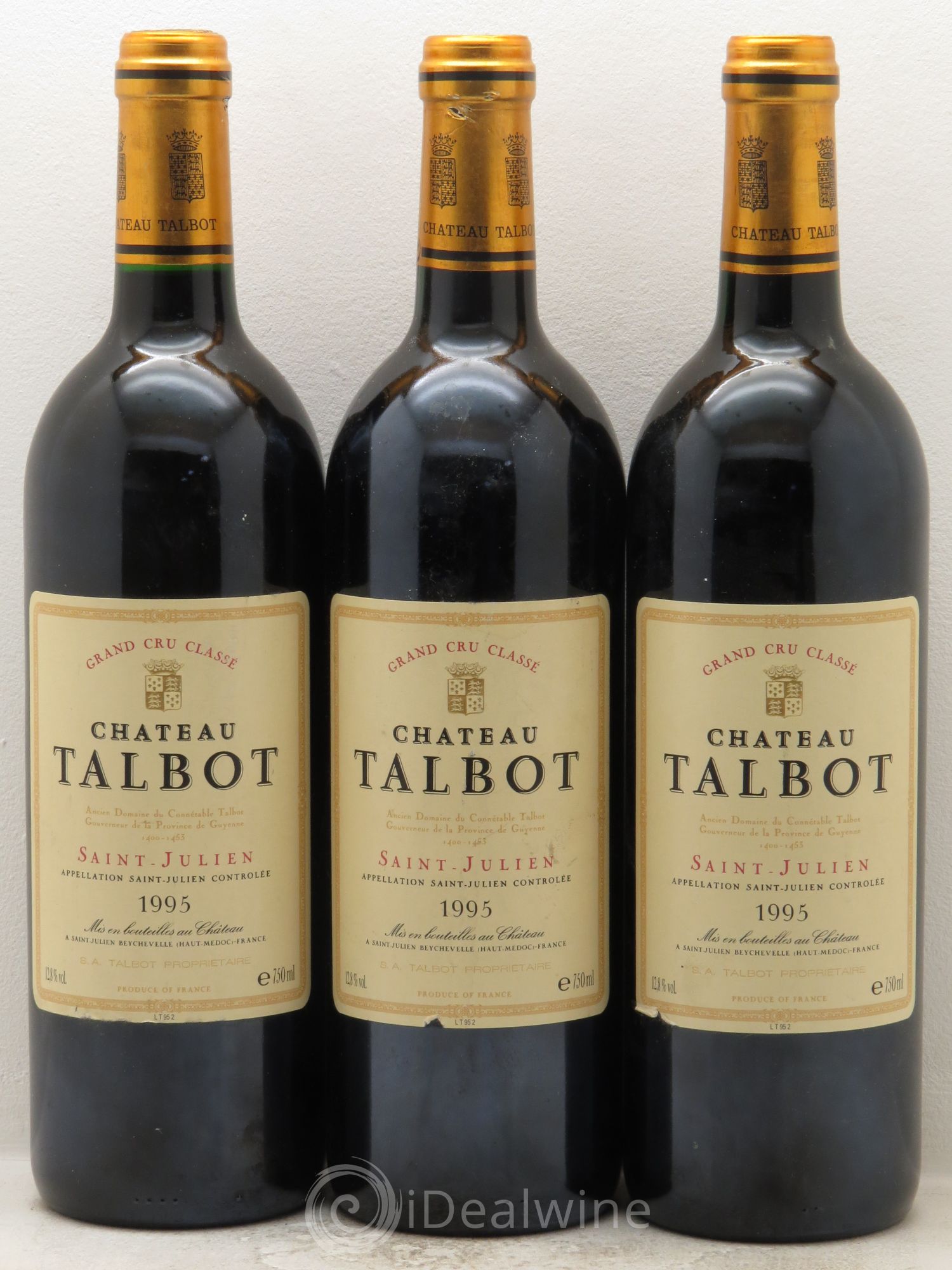 Château Talbot 4ème Grand Cru Classé 1995 - Lot de 3 bouteilles - 0