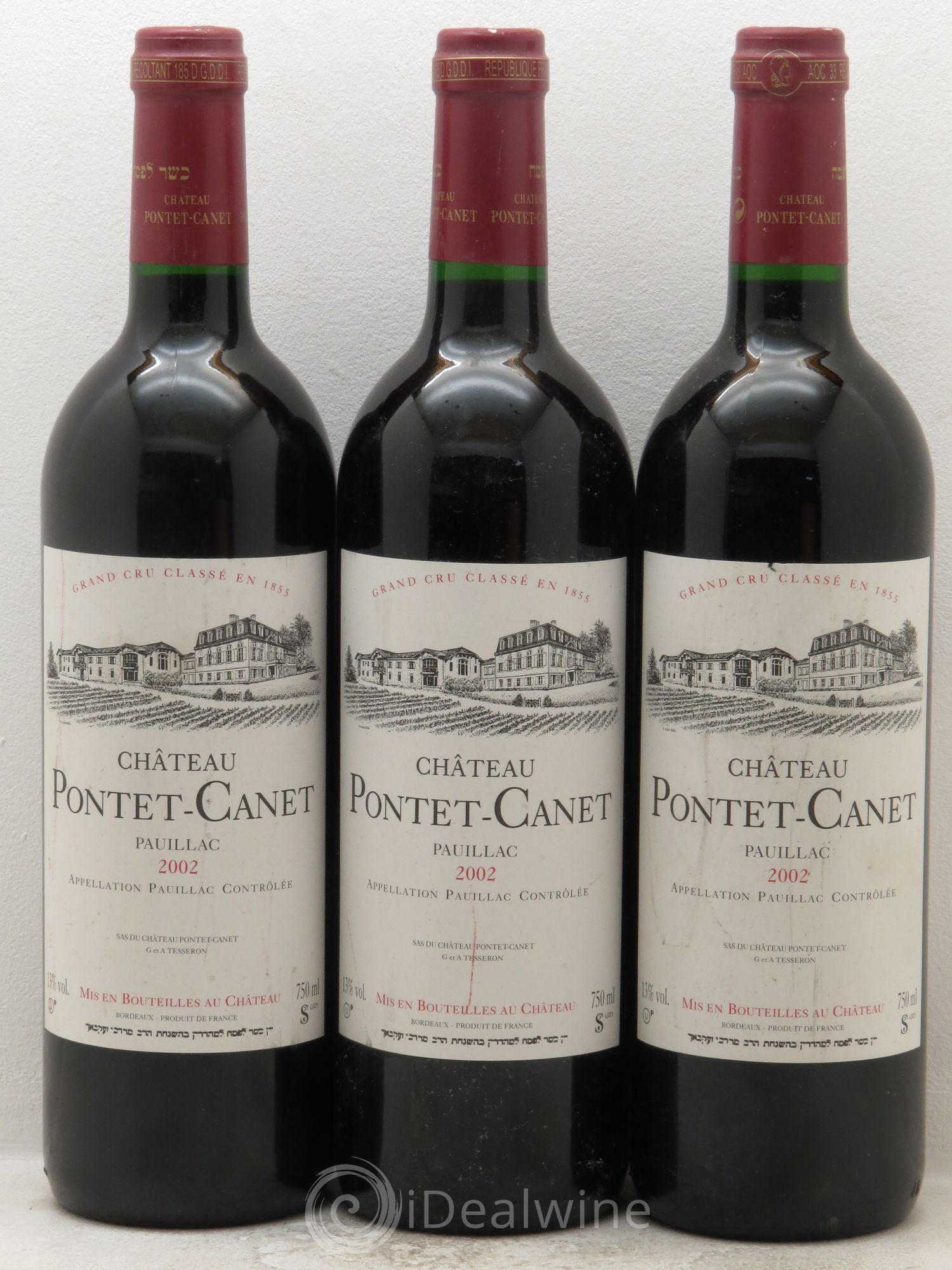 Château Pontet Canet 5ème Grand Cru Classé Cuvée Casher 2002 - Lot de 3 bouteilles - 0