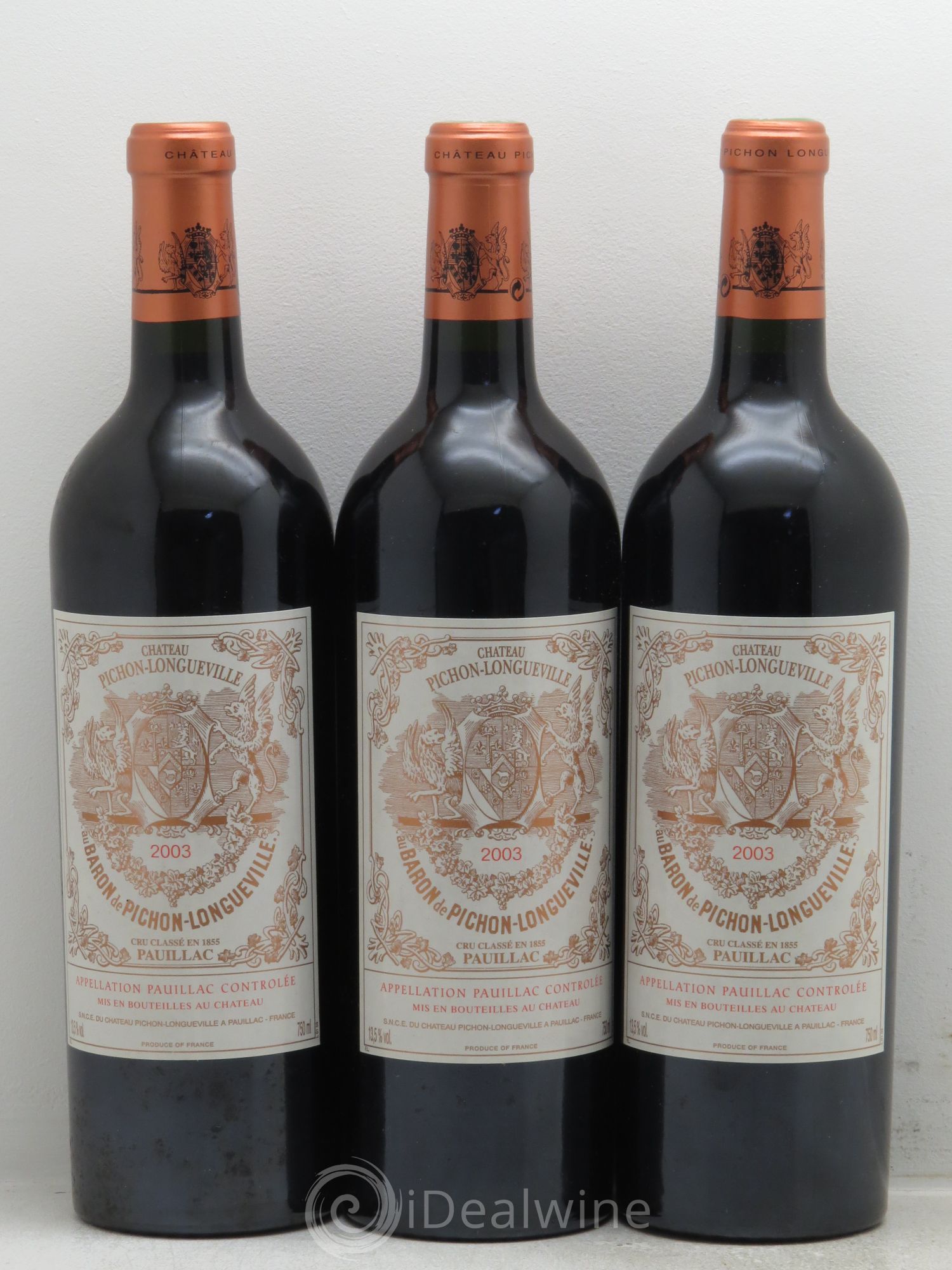 Pichon Longueville Baron 2ème Grand Cru Classé 2003 - Lot de 3 bouteilles - 0