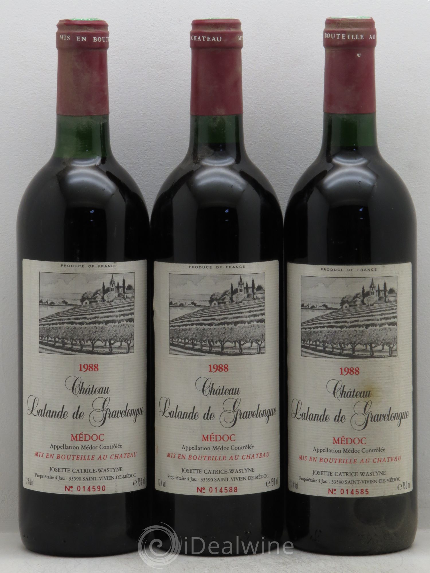 Bordeaux Médoc Gravelongue Château Lalande de Gravelongue 1988 - Posten von 3 Flaschen - 0