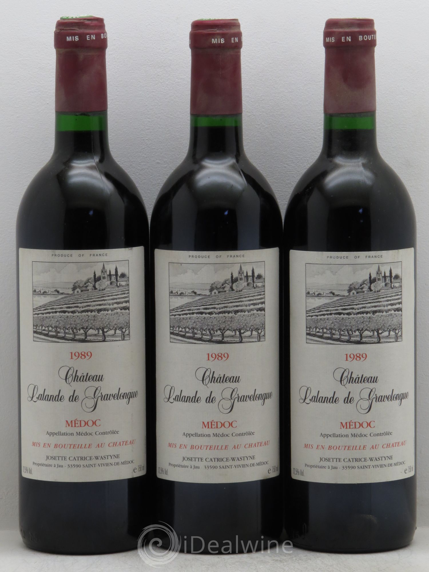 Bordeaux Médoc Gravelongue Château Lalande de Gravelongue 1989 - Posten von 3 Flaschen - 0