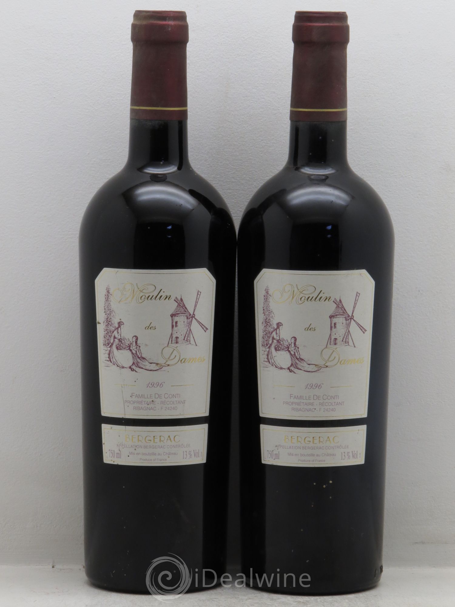 Bergerac Château Tour des Gendres Moulin des Dames Famille de Conti 1996 - Lot de 2 bouteilles - 0