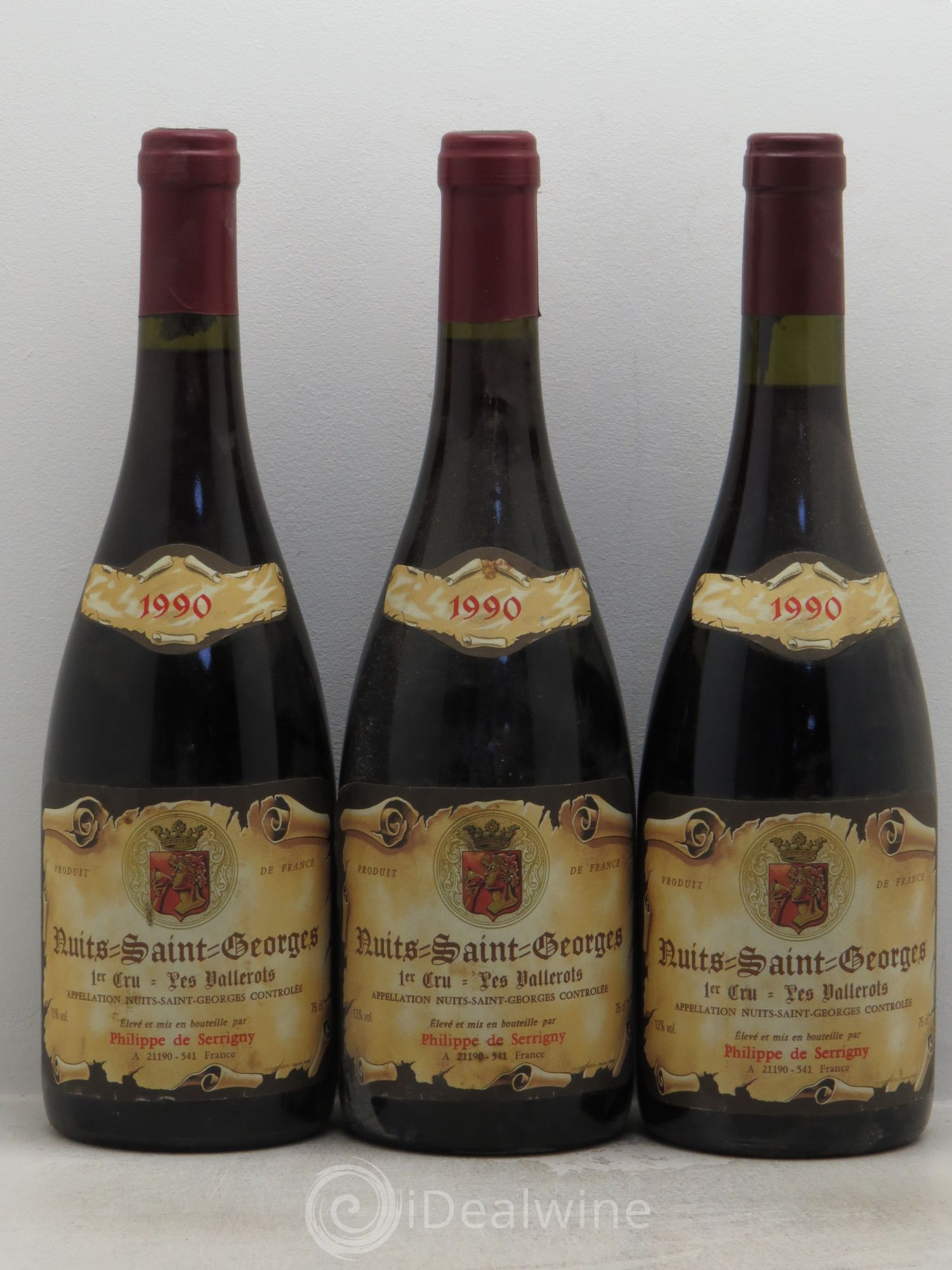 Gevrey-Chambertin 1er Cru Philippe de Serrigny Les Vallerots 1990 - Posten von 3 Flaschen - 0
