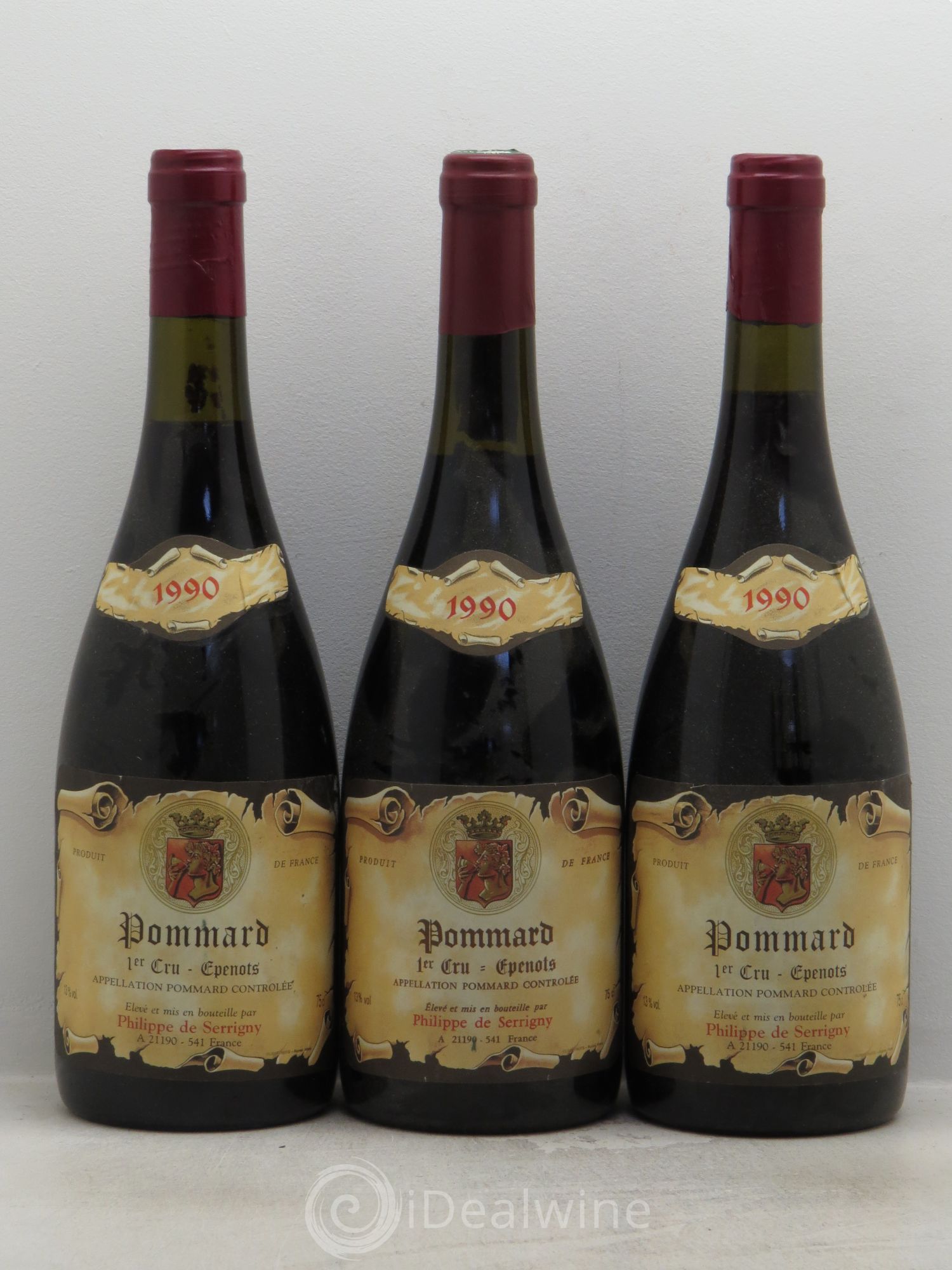 Pommard 1er Cru Philippe de Serrigny 1990 - Lot de 3 bouteilles - 0