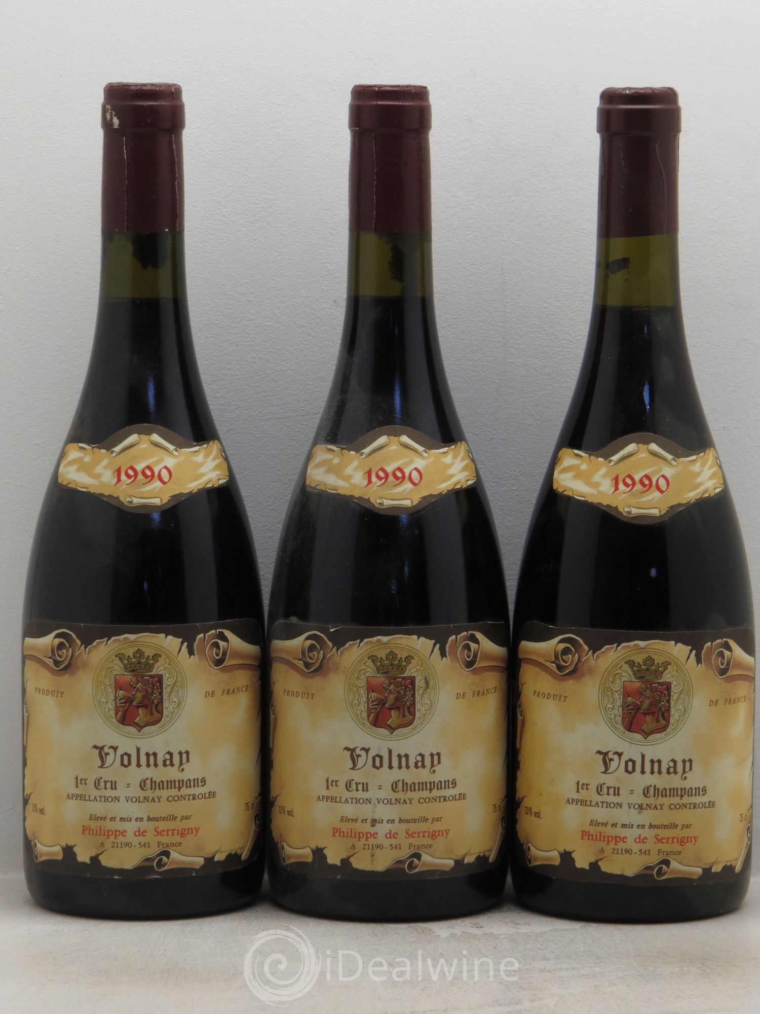 Volnay 1er Cru Philippe de Serigny 1990 - Lot de 3 bouteilles - 0