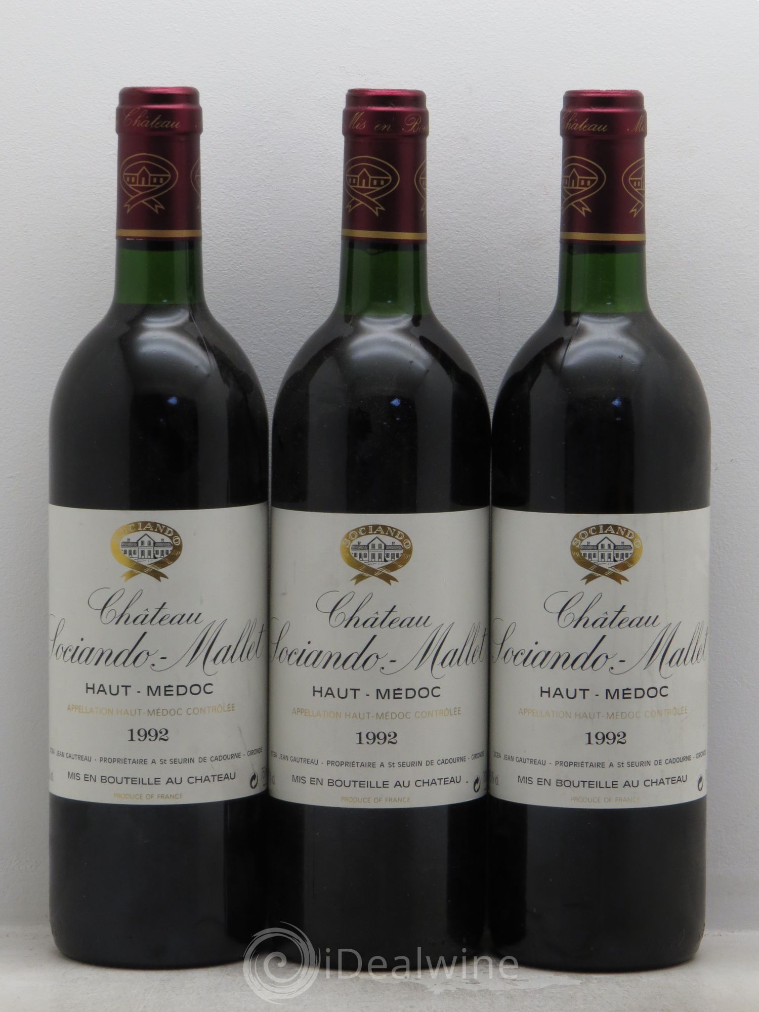 Château Sociando Mallet 1992 - Lot de 3 bouteilles - 0