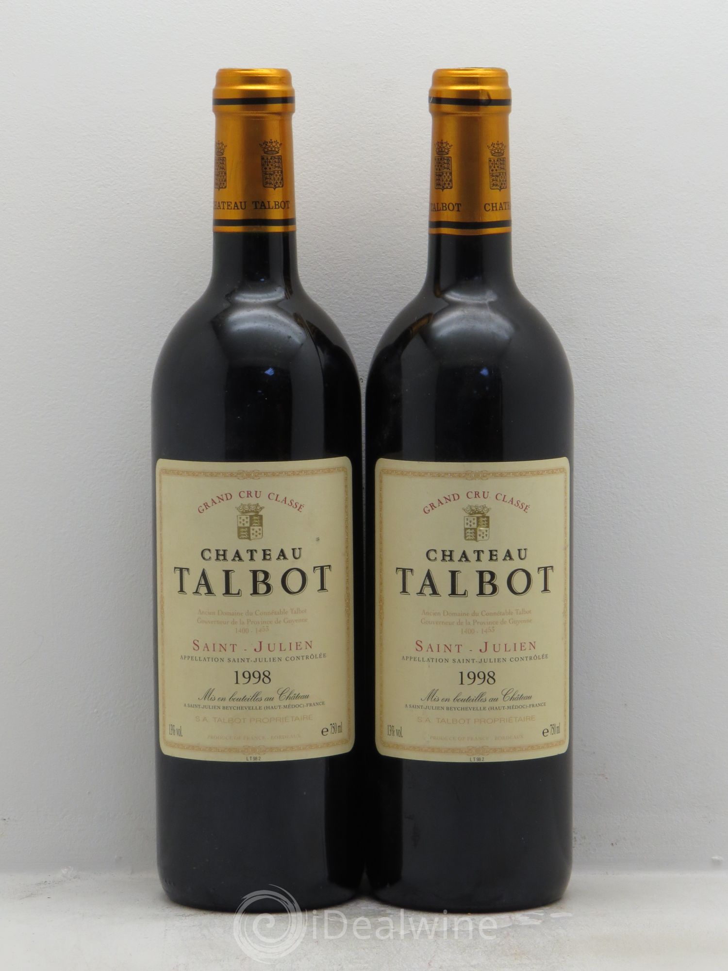Château Talbot 4ème Grand Cru Classé 1998 - Lot de 2 bouteilles - 0