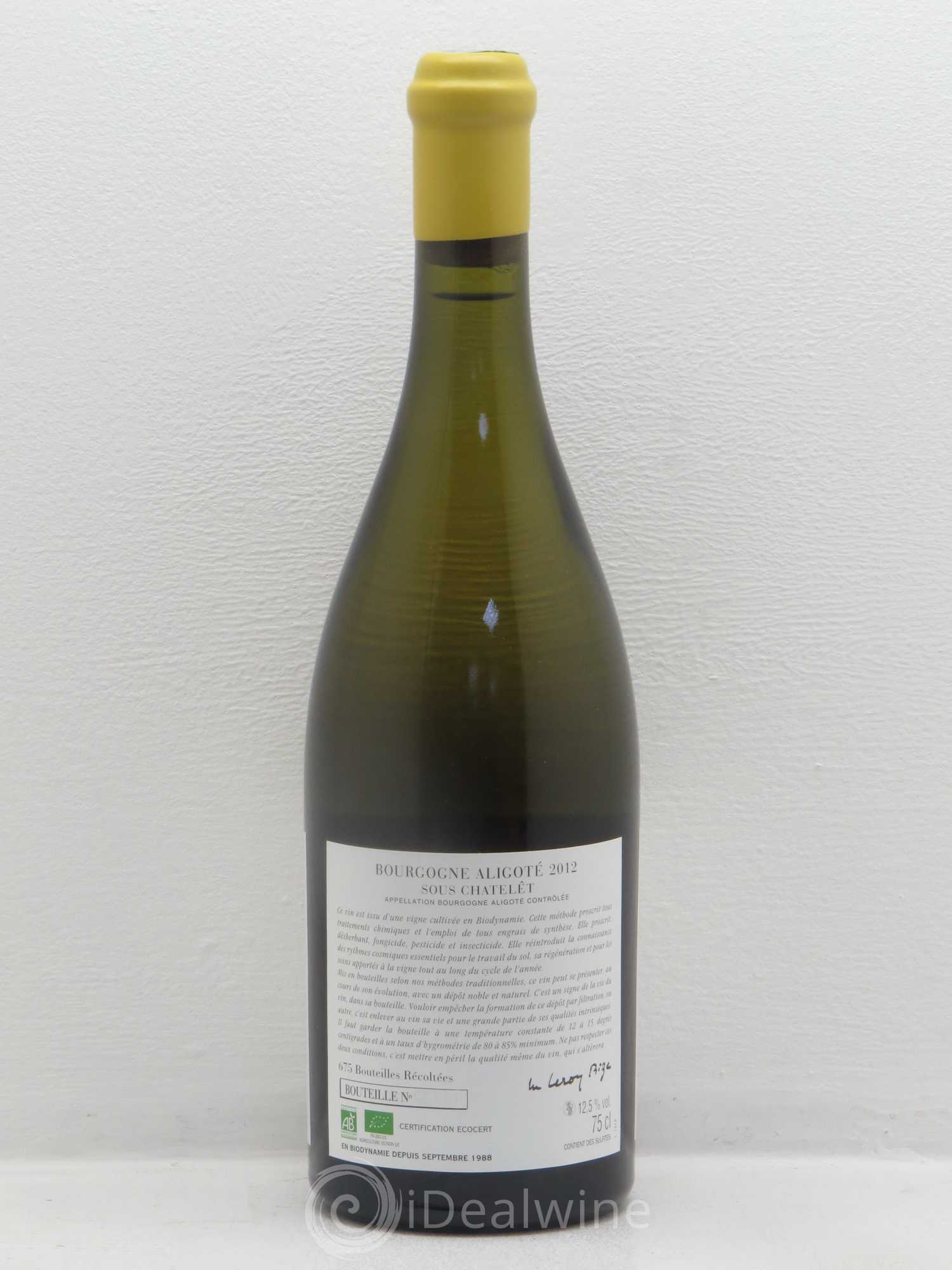 Bourgogne Aligoté Sous Chatelet d'Auvenay (Domaine) Sous Chatelet 2012 - Lot de 1 bouteille - 1