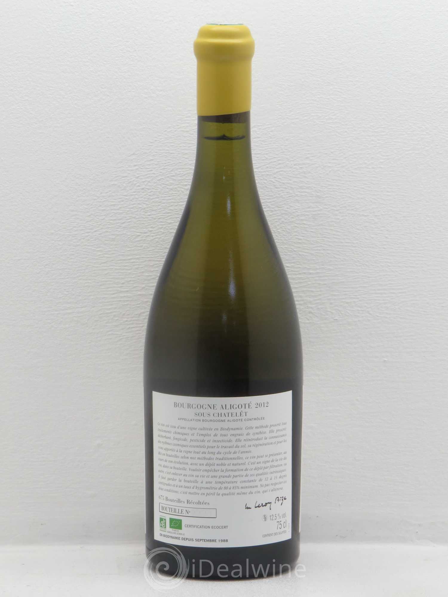 Bourgogne Aligoté Sous Chatelet d'Auvenay (Domaine) Sous Chatelet 2012 - Lot de 1 bouteille - 1