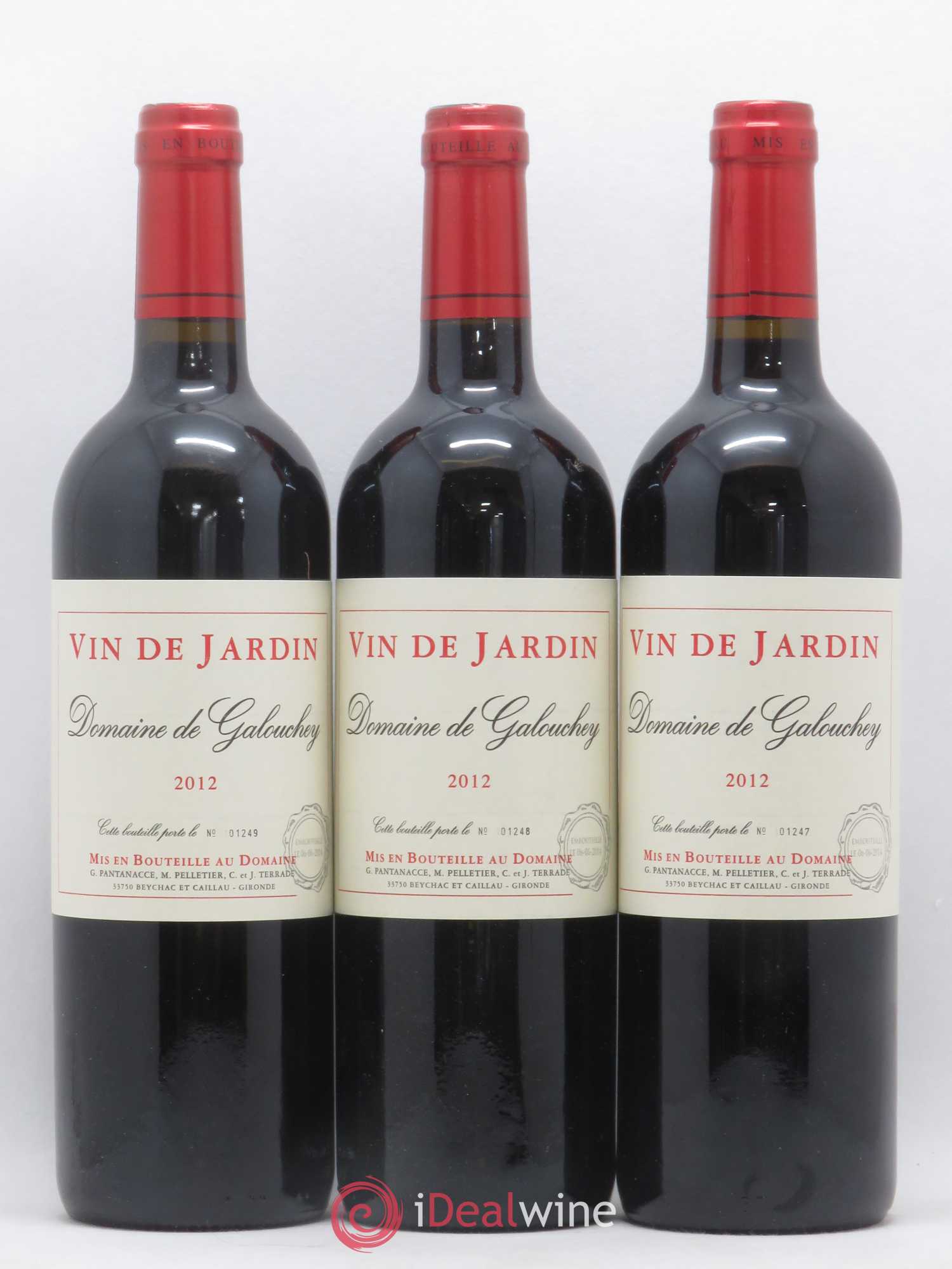 Bordeaux Vin de Jardin Domaine de Galouchey 2012 - Lot de 3 bouteilles - 0