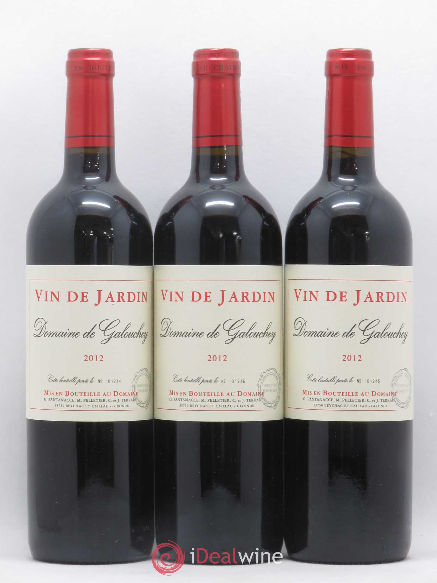 Bordeaux Vin de Jardin Domaine de Galouchey 2012 - Lot de 3 bouteilles - 0
