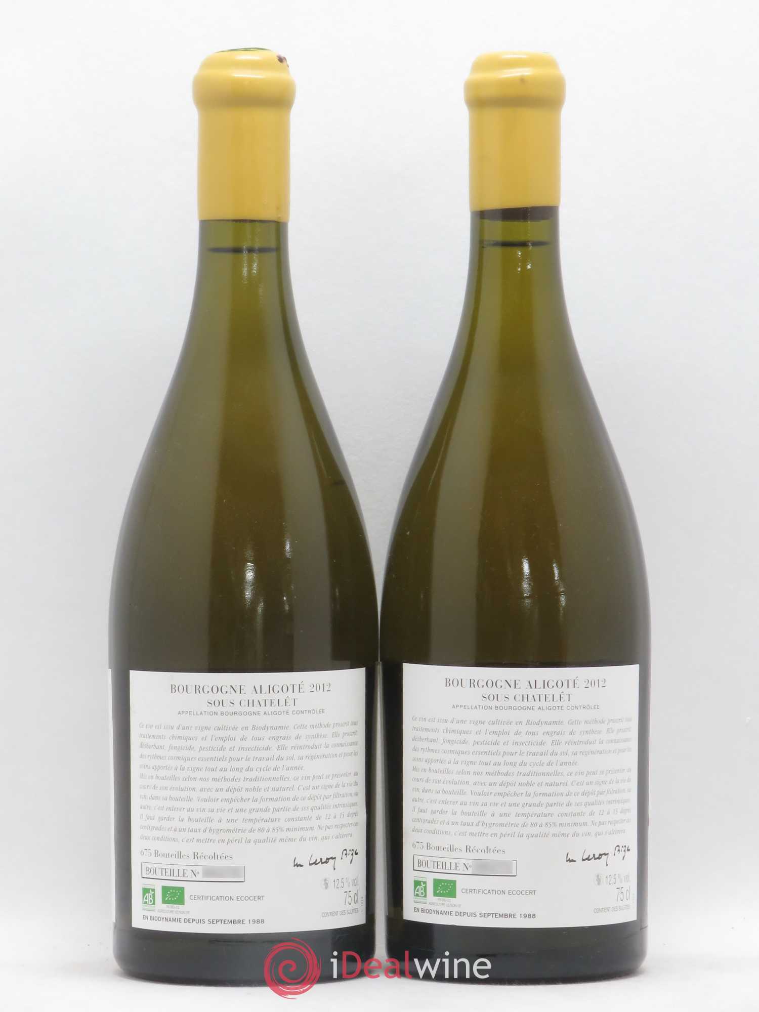 Bourgogne Aligoté Sous Chatelet d'Auvenay (Domaine) 2012 - Lot de 2 bouteilles - 1