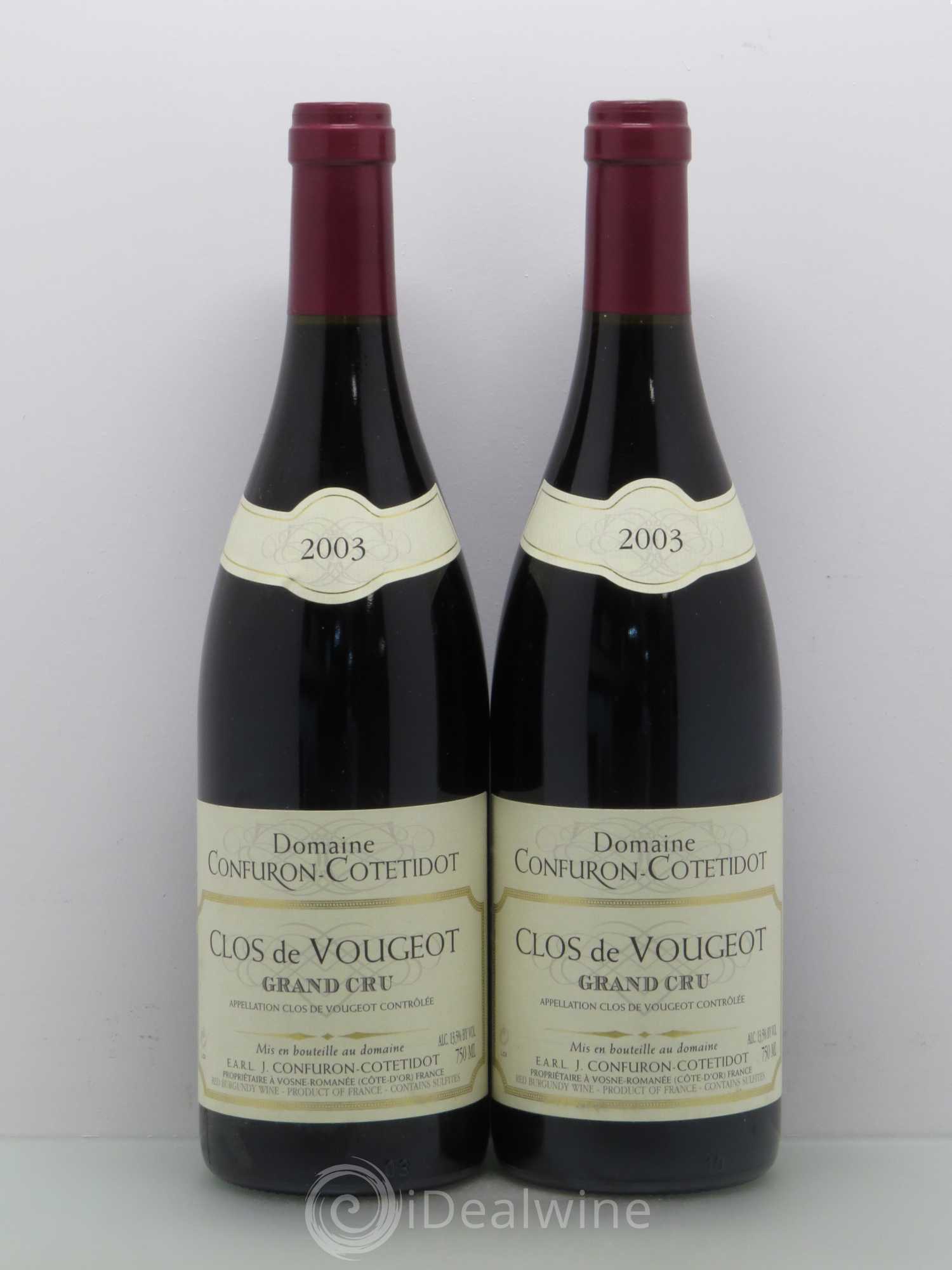 Clos de Vougeot Grand Cru Confuron-Cotetidot 2003 - Lot de 2 bouteilles - 0