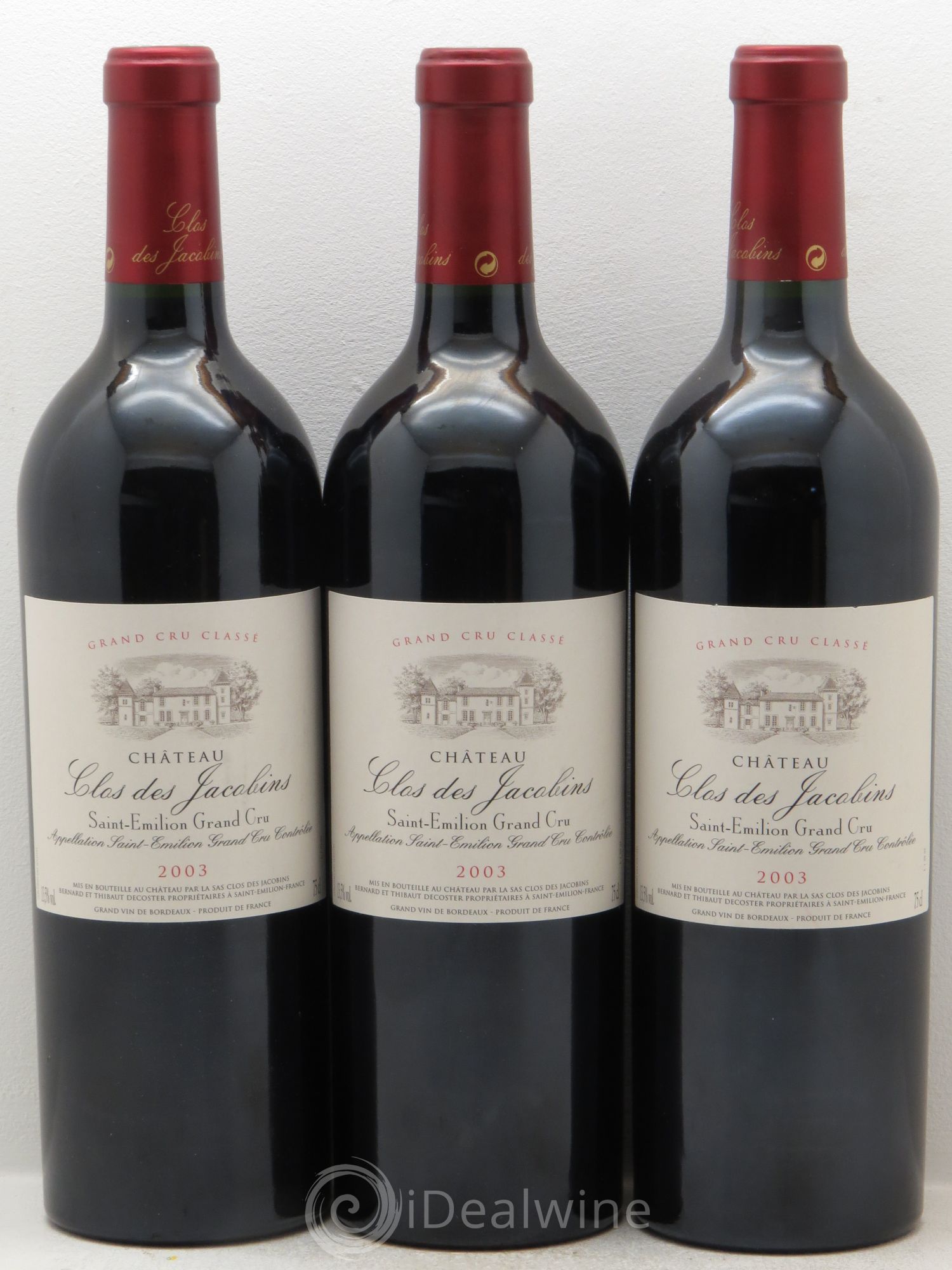 Château Clos des Jacobins Grand Cru Classé 2003 - Lot de 3 bouteilles - 0