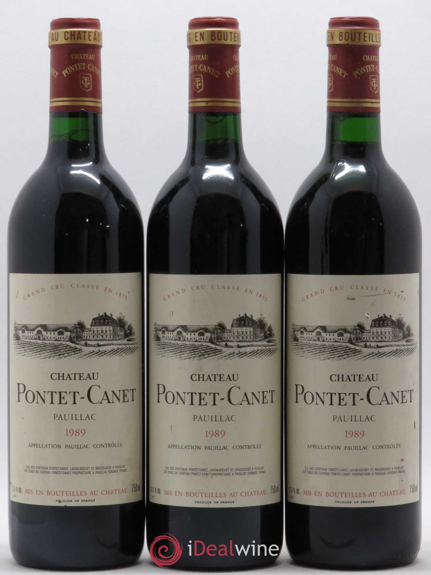 Château Pontet Canet 5ème Grand Cru Classé 1989 - Lot de 3 bouteilles - 0