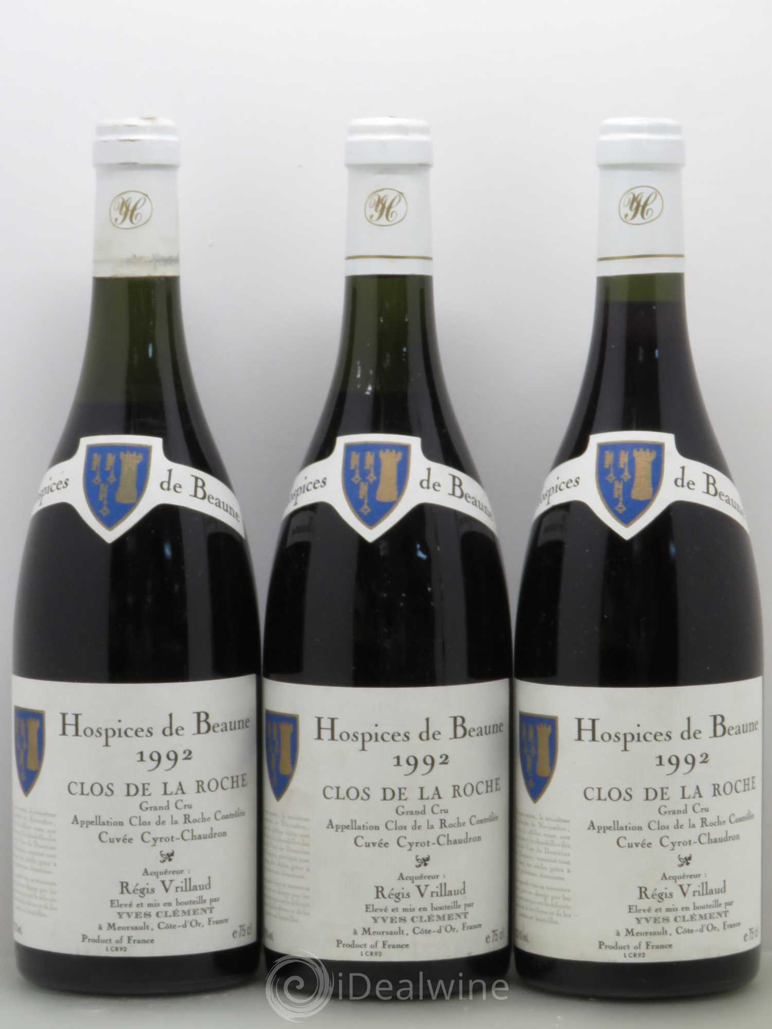 Clos de la Roche Grand Cru Hospices de Beaune Cuvee Cyrot Chaudron 1992 - Posten von 3 Flaschen - 0