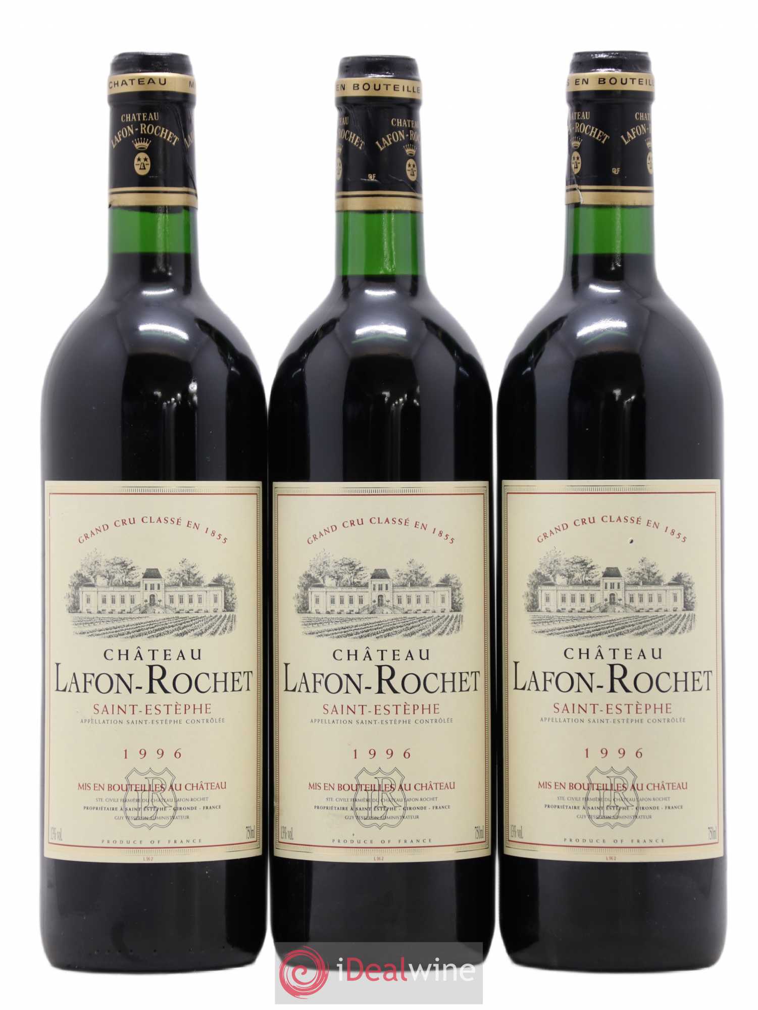 Château Lafon Rochet 4ème Grand Cru Classé 1996 - Lot de 3 bouteilles - 0